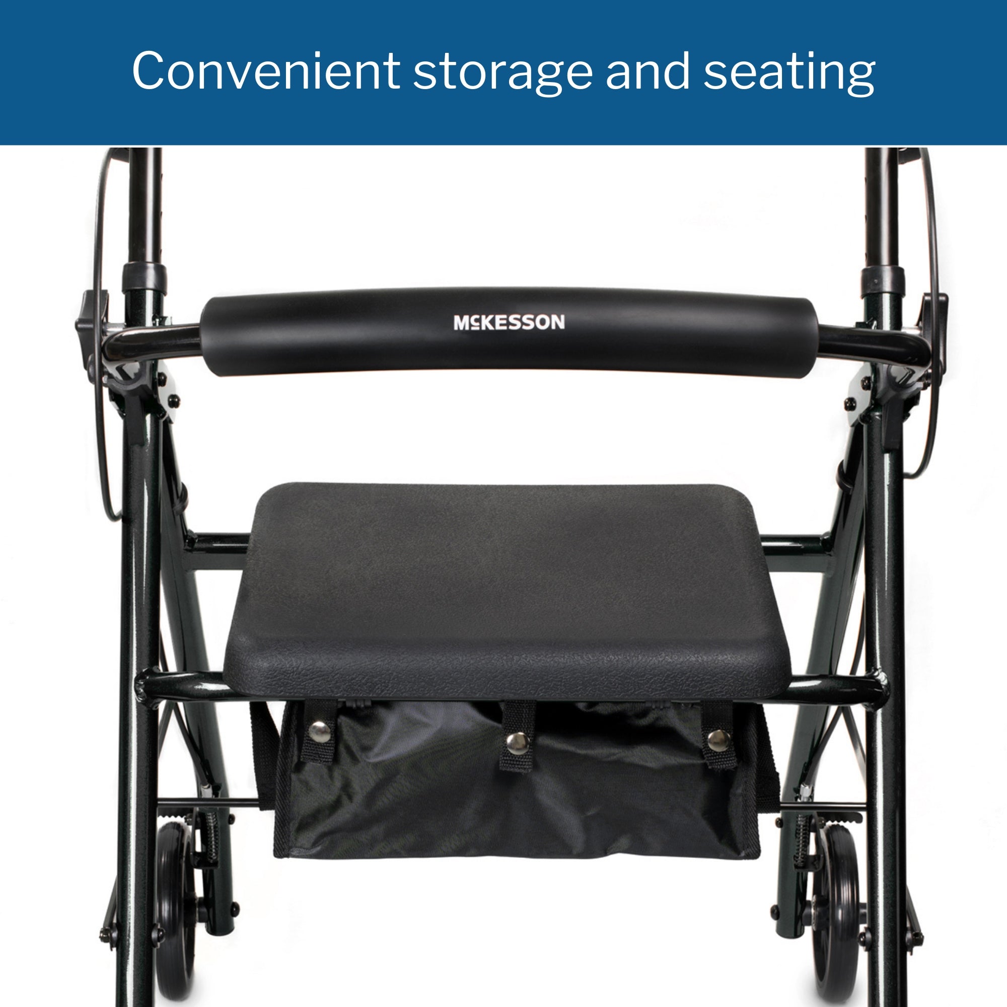4 Wheel Rollator McKesson Black Adjustable Height / Folding Aluminum Frame, Packaging Type- Each