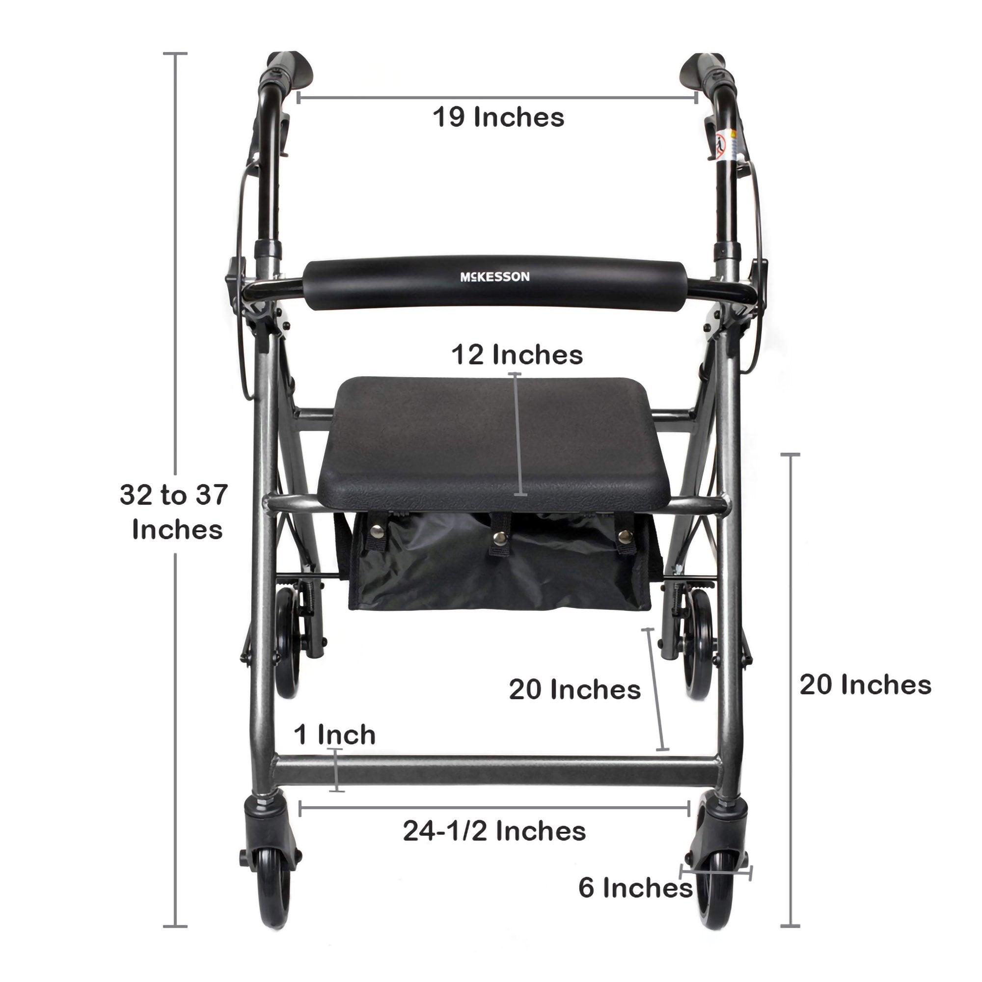 4 Wheel Rollator McKesson Silver Adjustable Height / Folding Aluminum Frame, Packaging Type- Each