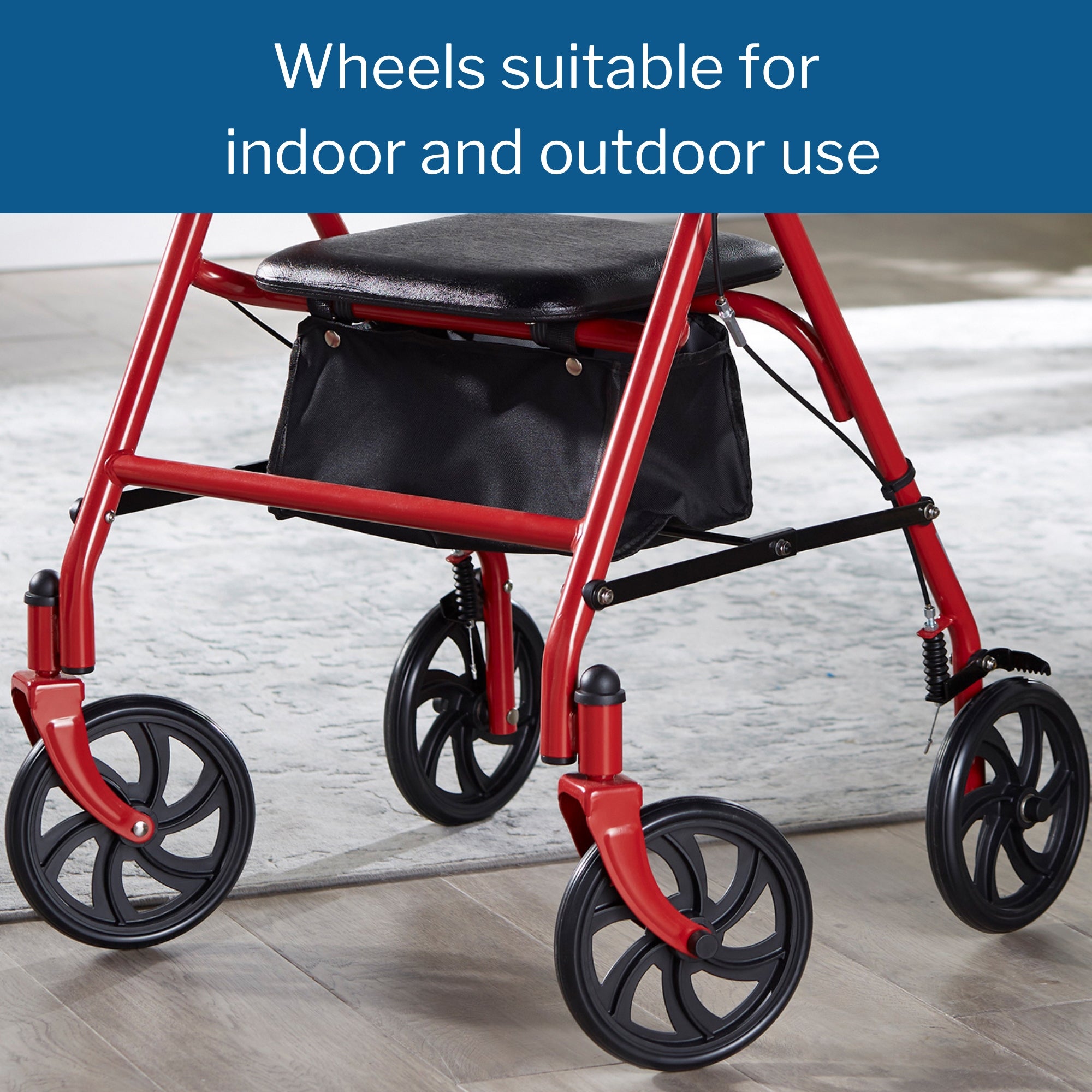 4 Wheel Rollator McKesson Red Adjustable Height / Folding Steel Frame, Packaging Type- Each