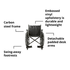 Adult mobility wheelchair with swing-away footrests and padded armrests