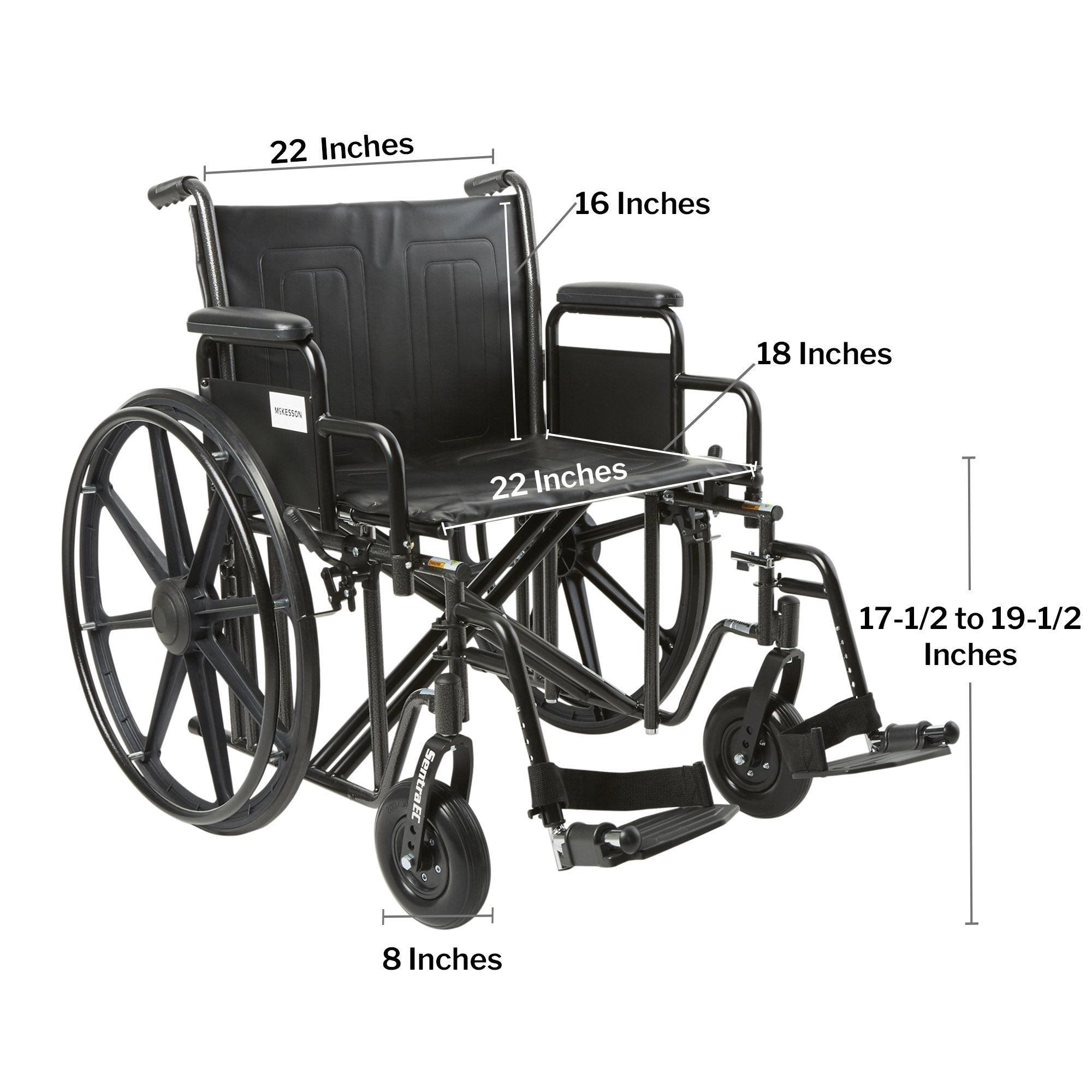 Bariatric Wheelchair McKesson Dual Axle Desk Length Arm Swing-Away Footrest Black Upholstery 22 Inch Seat Width Adult 450 lbs. Weight Capacity, Packaging Type- Each