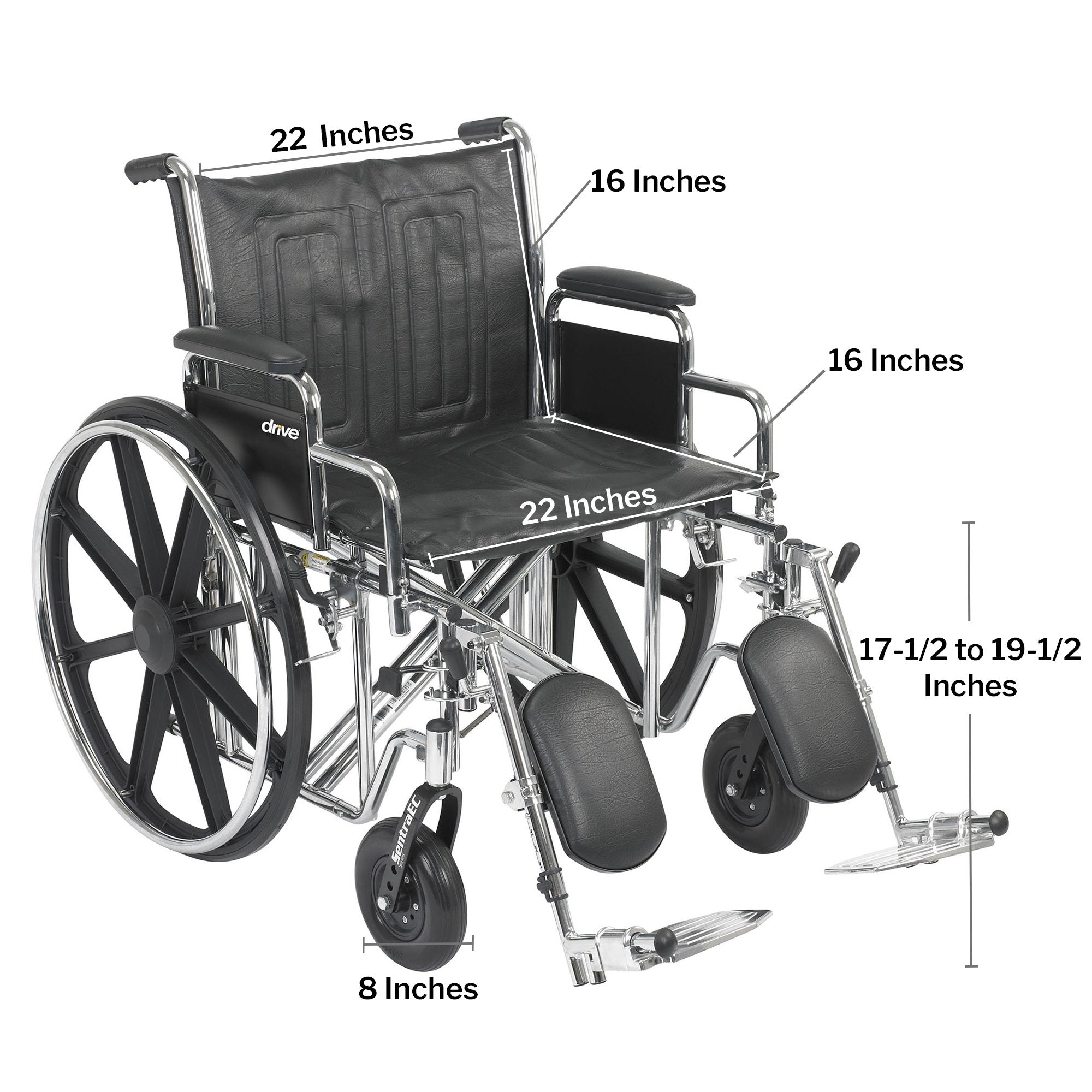 Bariatric Wheelchair McKesson Dual Axle Desk Length Arm Swing-Away Elevating Legrest Black Upholstery 22 Inch Seat Width Adult 450 lbs. Weight Capacity, Packaging Type - Each