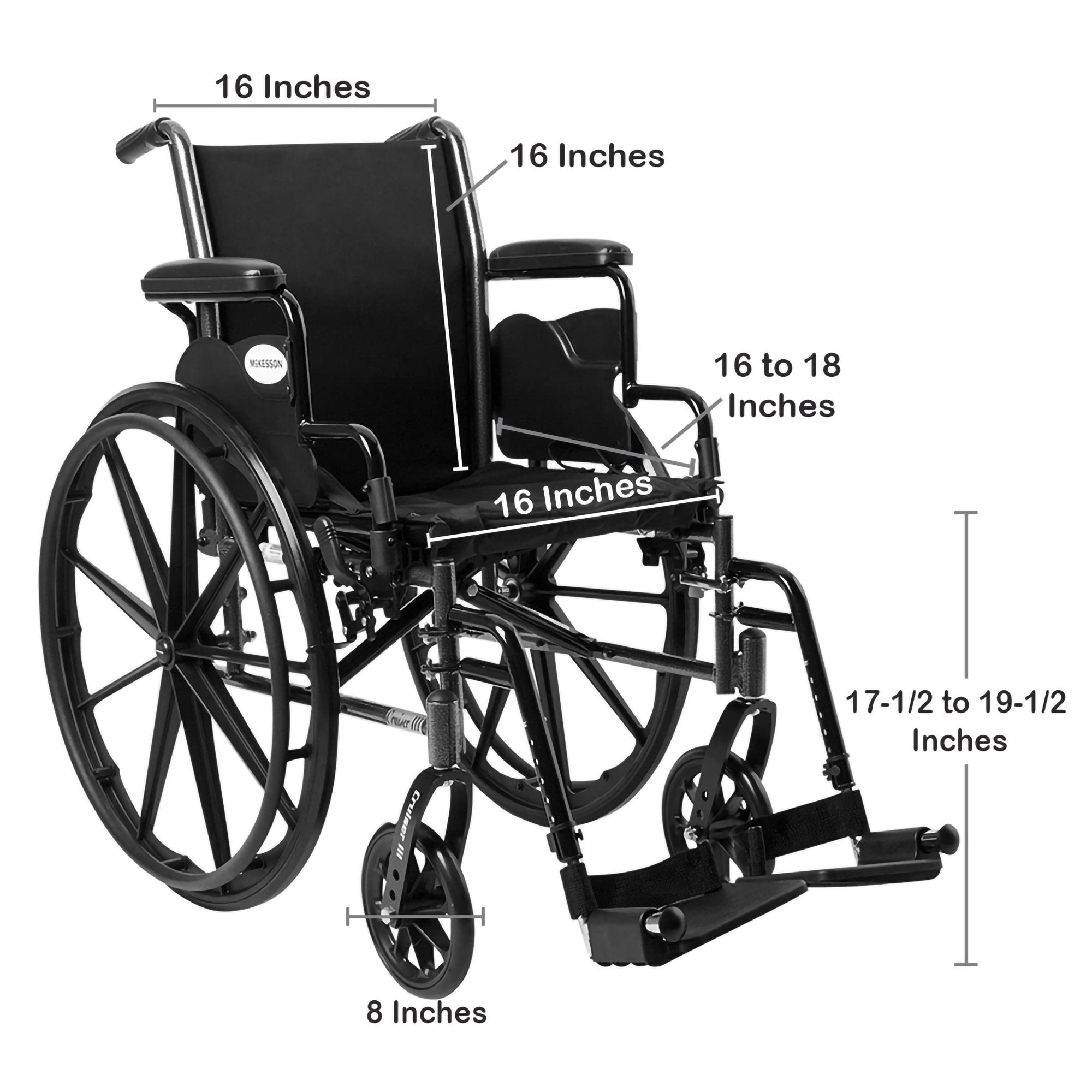 Lightweight Wheelchair McKesson Dual Axle Desk Length Arm Swing-Away Footrest Black Upholstery 16 Inch Seat Width Adult 300 lbs. Weight Capacity, Packaging Type- Each