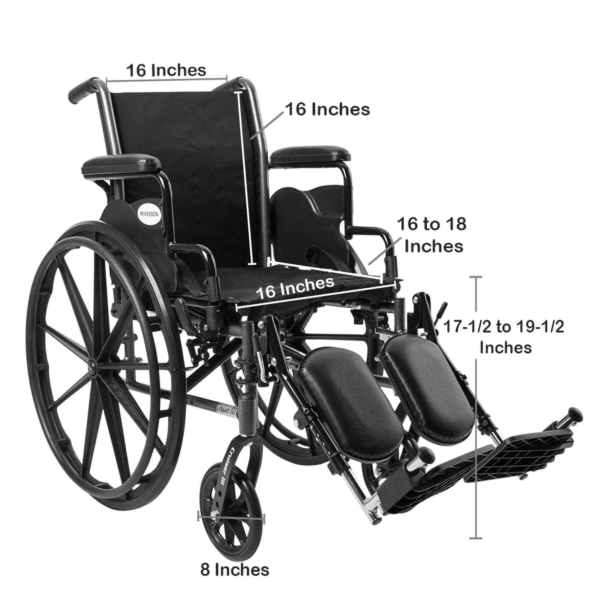 Lightweight Wheelchair McKesson Dual Axle Desk Length Arm Swing-Away Elevating Legrest Black Upholstery 16 Inch Seat Width Adult 300 lbs. Weight Capacity, Packaging Type- Each