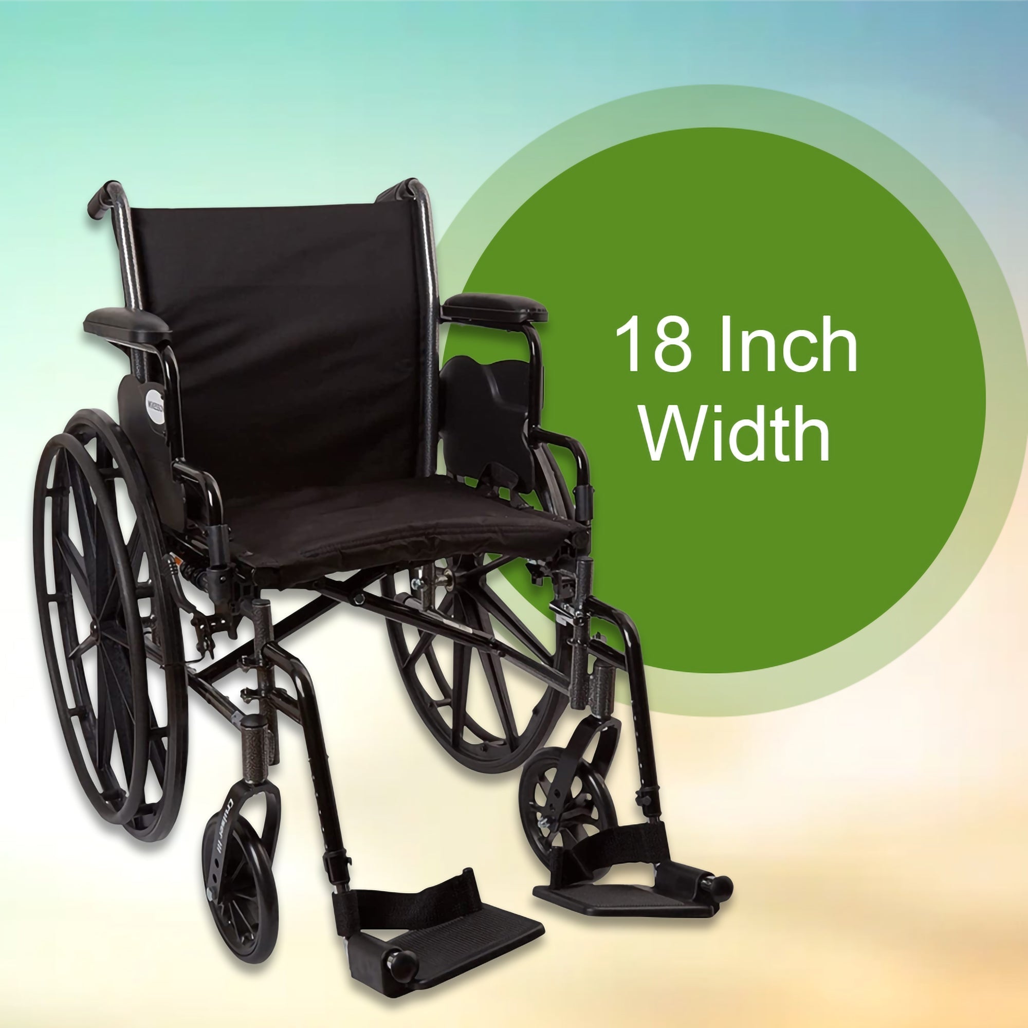 Lightweight Wheelchair McKesson Dual Axle Desk Length Arm Swing-Away Footrest Black Upholstery 18 Inch Seat Width Adult 300 lbs. Weight Capacity, Packaging Type- Each