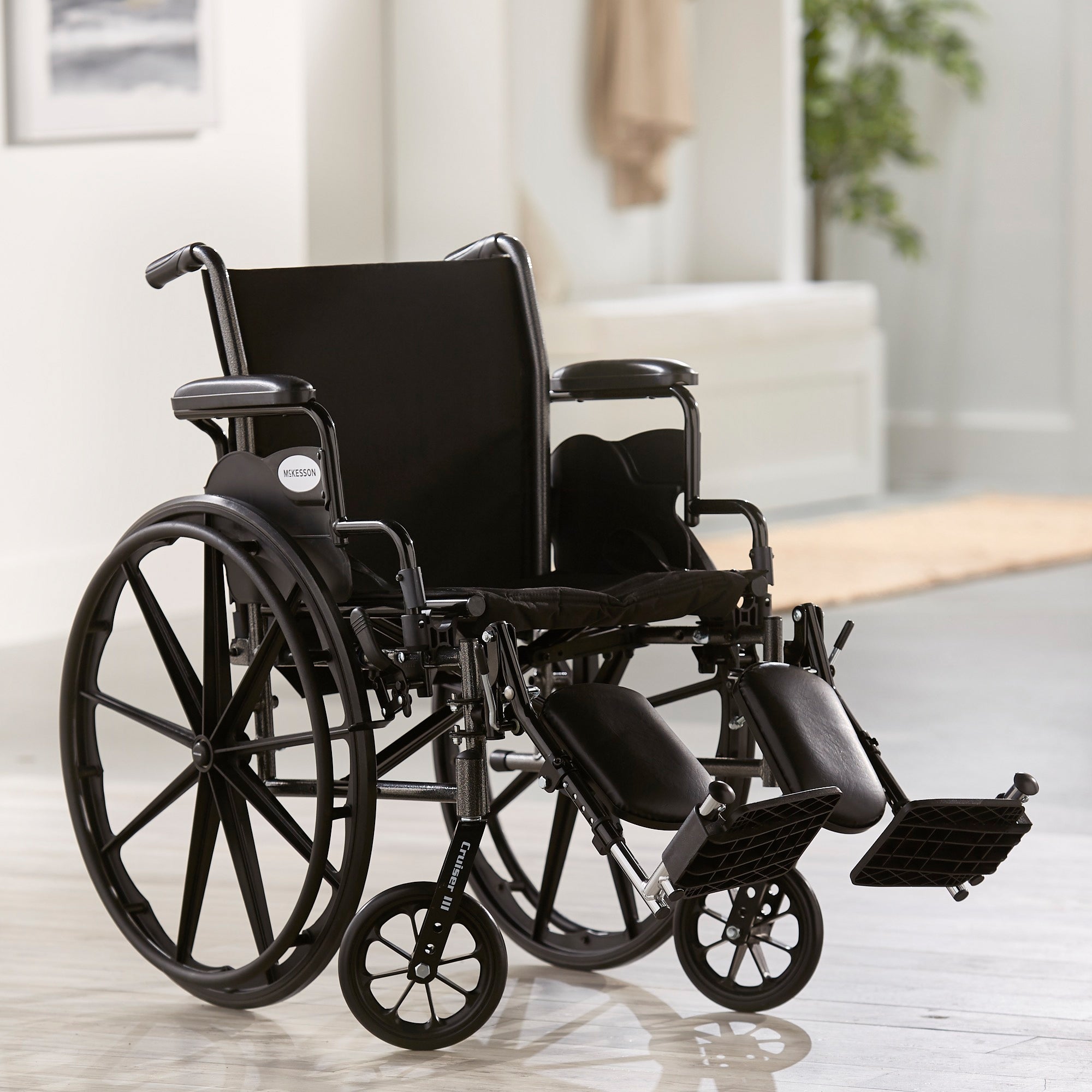 Lightweight Wheelchair McKesson Dual Axle Desk Length Arm Swing-Away Elevating Legrest Black Upholstery 18 Inch Seat Width Adult 300 lbs. Weight Capacity, Packaging Type- Each
