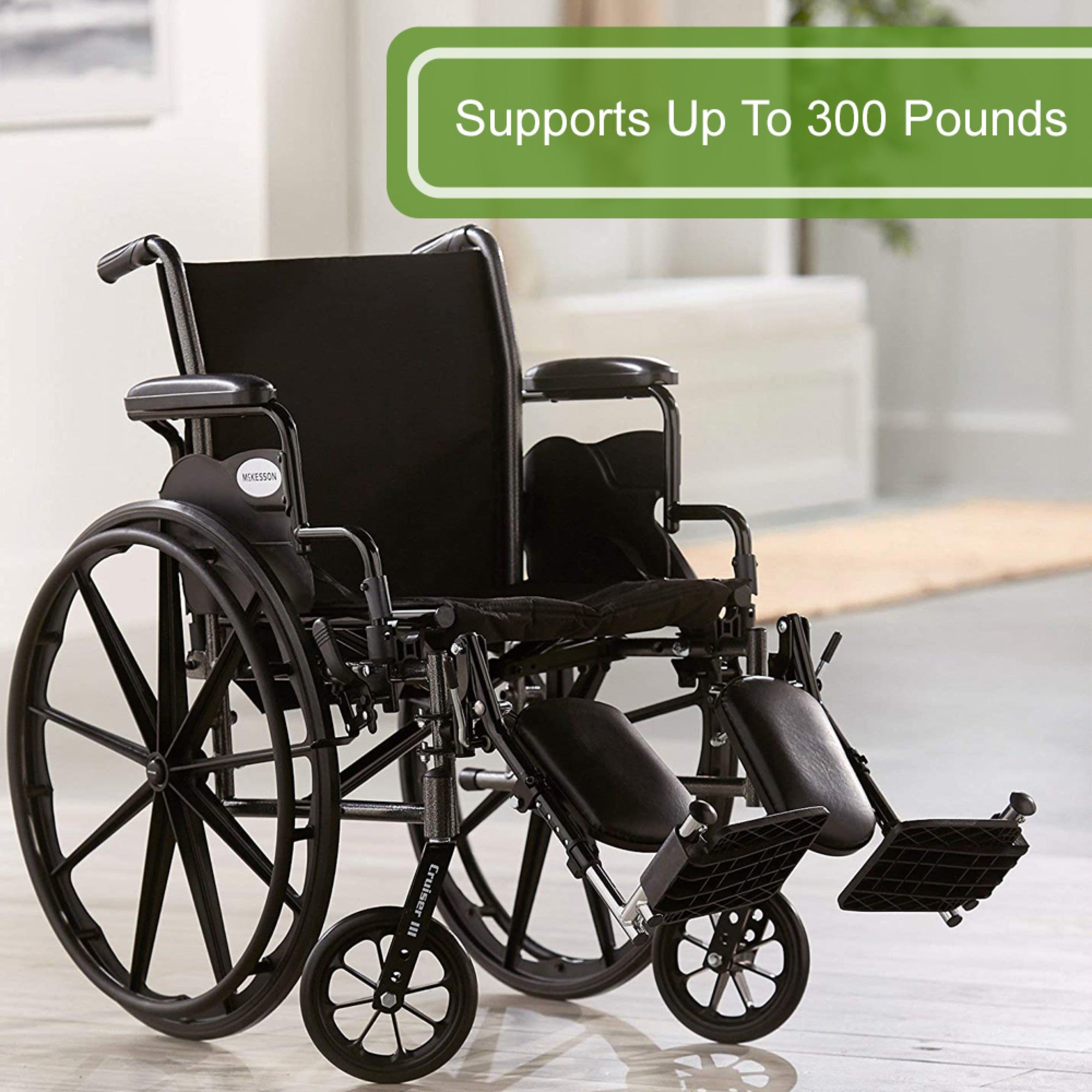 Lightweight Wheelchair McKesson Dual Axle Desk Length Arm Swing-Away Elevating Legrest Black Upholstery 18 Inch Seat Width Adult 300 lbs. Weight Capacity, Packaging Type- Each