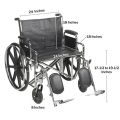 Bariatric Wheelchair McKesson Dual Axle Desk Length Arm Swing-Away Elevating Legrest Black Upholstery 24 Inch Seat Width Adult 450 lbs. Weight Capacity, Packaging Type- Each