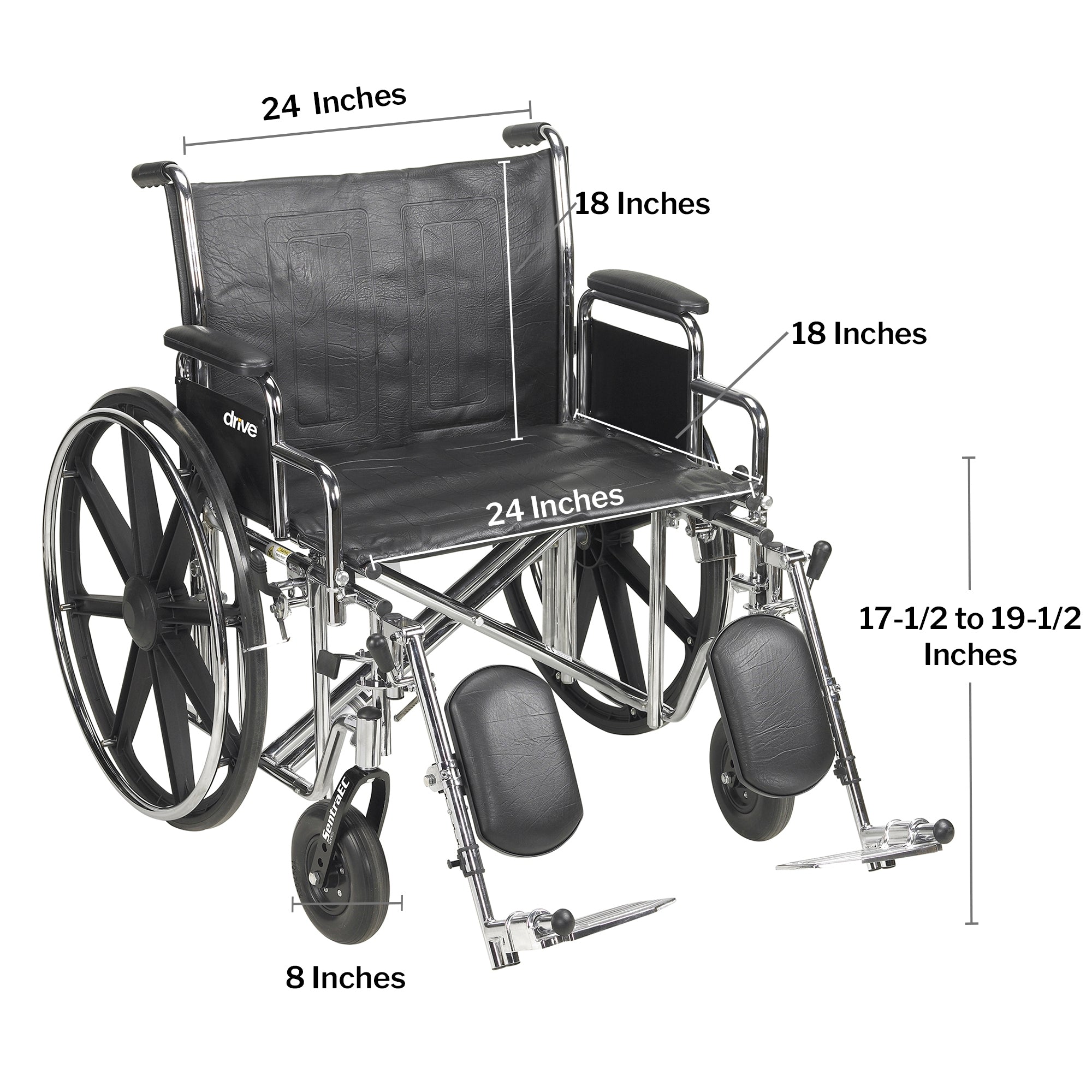 Bariatric Wheelchair McKesson Dual Axle Desk Length Arm Swing-Away Elevating Legrest Black Upholstery 24 Inch Seat Width Adult 450 lbs. Weight Capacity, Packaging Type- Each