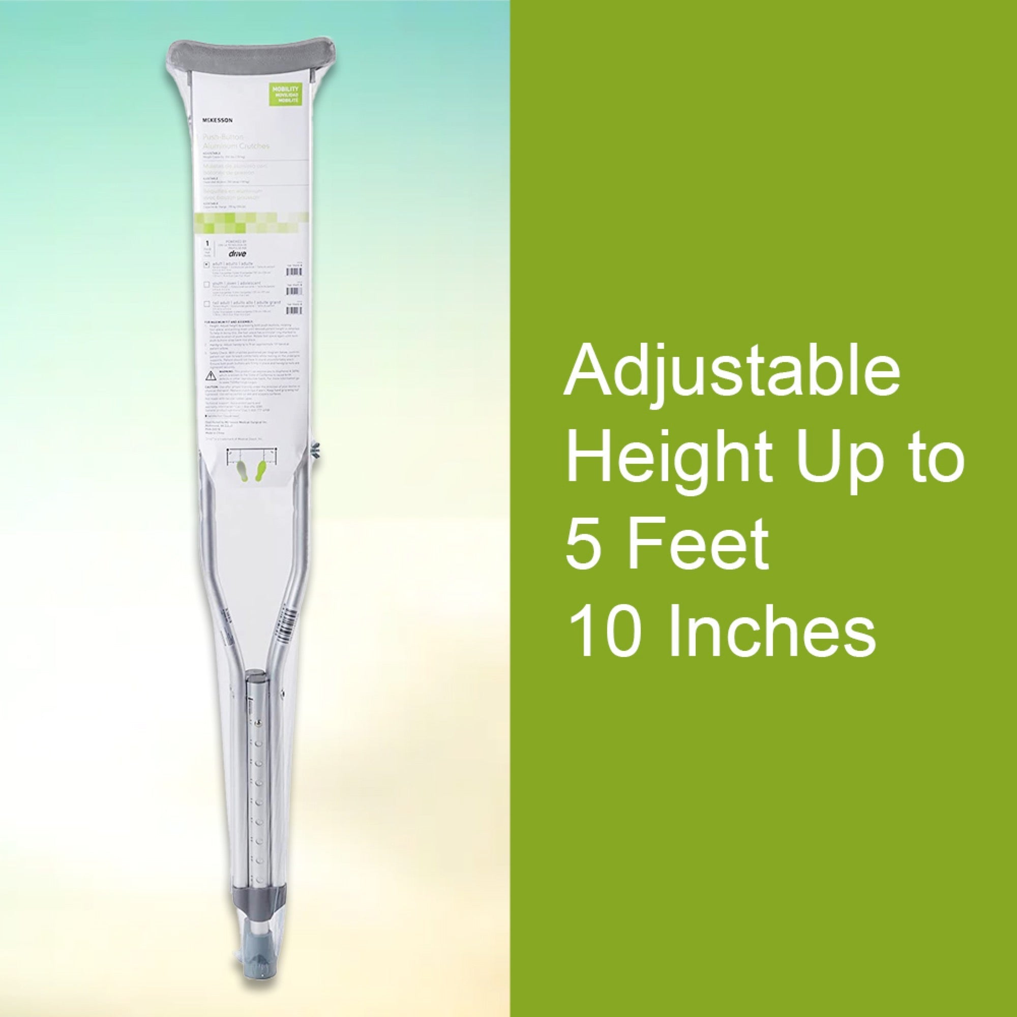 Underarm Crutches McKesson Adult 5 Foot 2 Inch to 5 Foot 10 Inch User Height Aluminum Frame 350 lbs. Weight Capacity, Packaging Type- Case