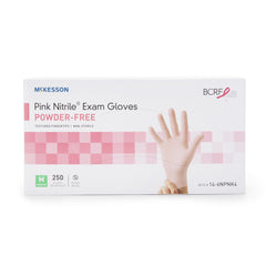 McKesson Pink Nitrile Exam Gloves – Medium, Ambidextrous, Textured Fingertips, Beaded Cuff, NonSterile, Latex-Free, 250/Box, HCPCS A4927