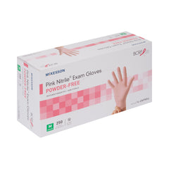 McKesson Pink Nitrile Exam Gloves – Medium, Ambidextrous, Textured Fingertips, Beaded Cuff, NonSterile, Latex-Free, 250/Box, HCPCS A4927