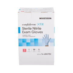 Exam Glove McKesson Confiderm STR Small Sterile Pair Nitrile Standard Cuff Length Textured Fingertips Blue Not Rated | 4Box/Case