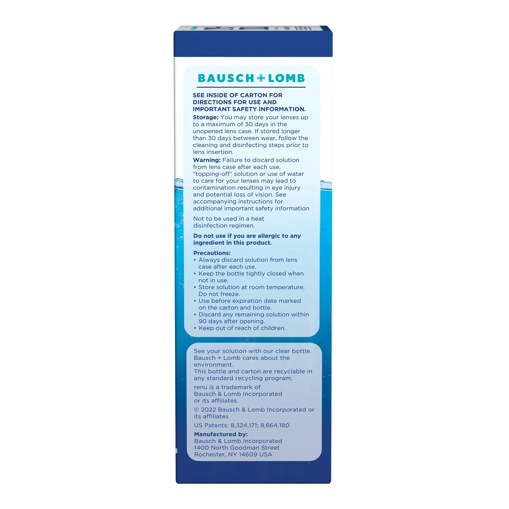 Solución para lentes de contacto Bausch + Lomb re'nu Advanced Formula 4 oz. Solución, Tipo de envase: Cada uno