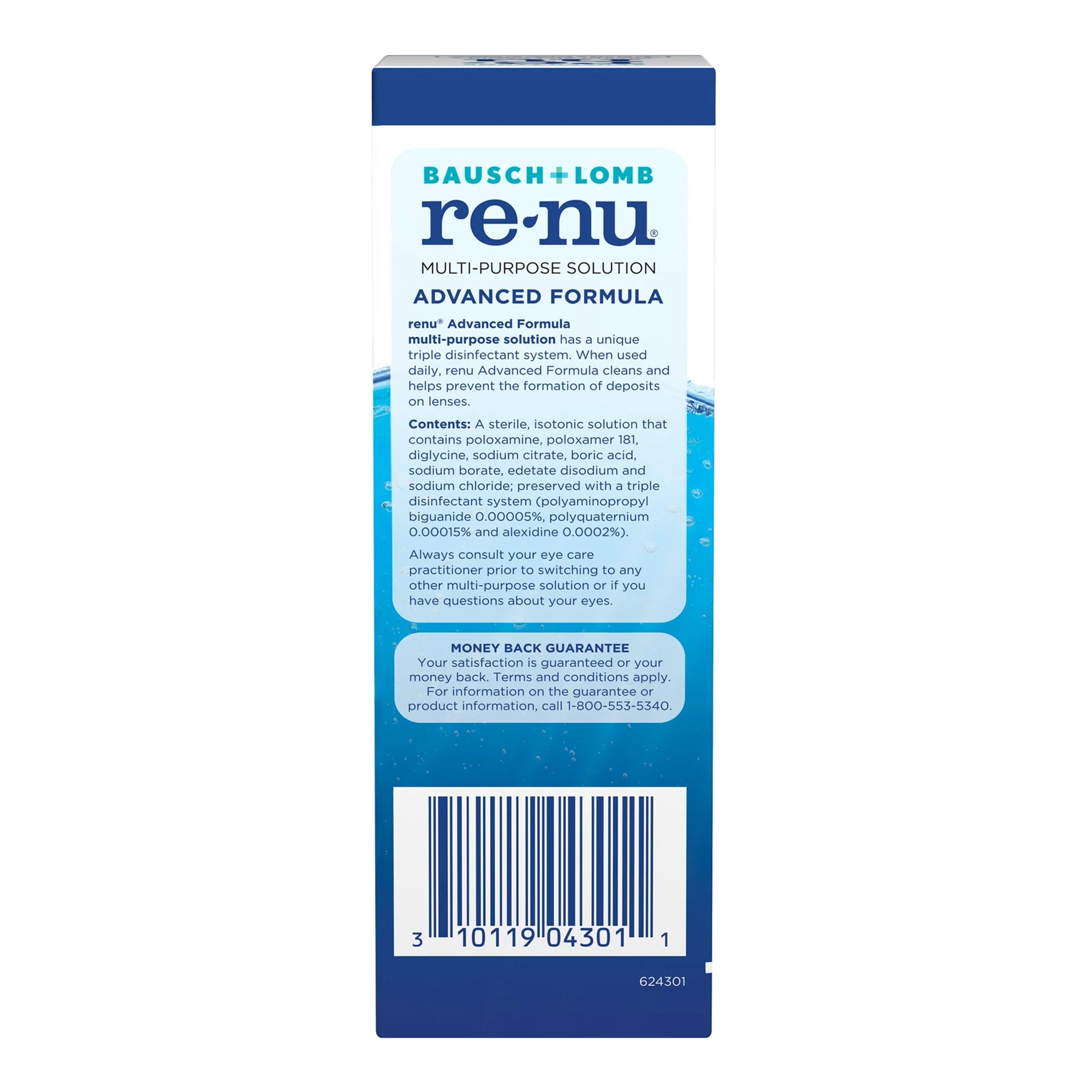 Solución para lentes de contacto Bausch + Lomb re'nu Advanced Formula 4 oz. Solución, Tipo de envase: Cada uno