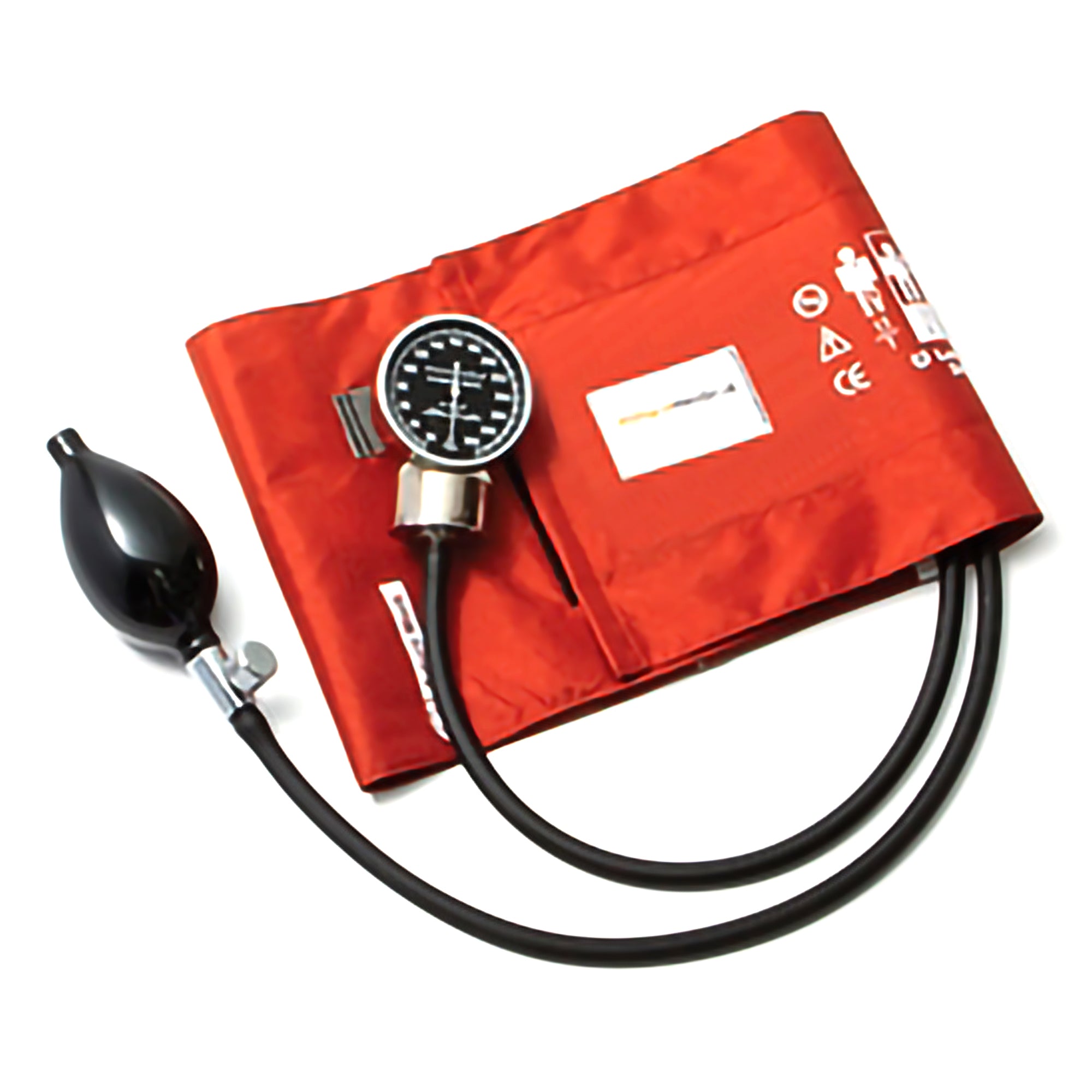 McKesson Deluxe Pocket Aneroid Sphygmomanometer – Orange Large Adult Arm Cuff (34–50 cm), 2-Tube Manual BP Unit