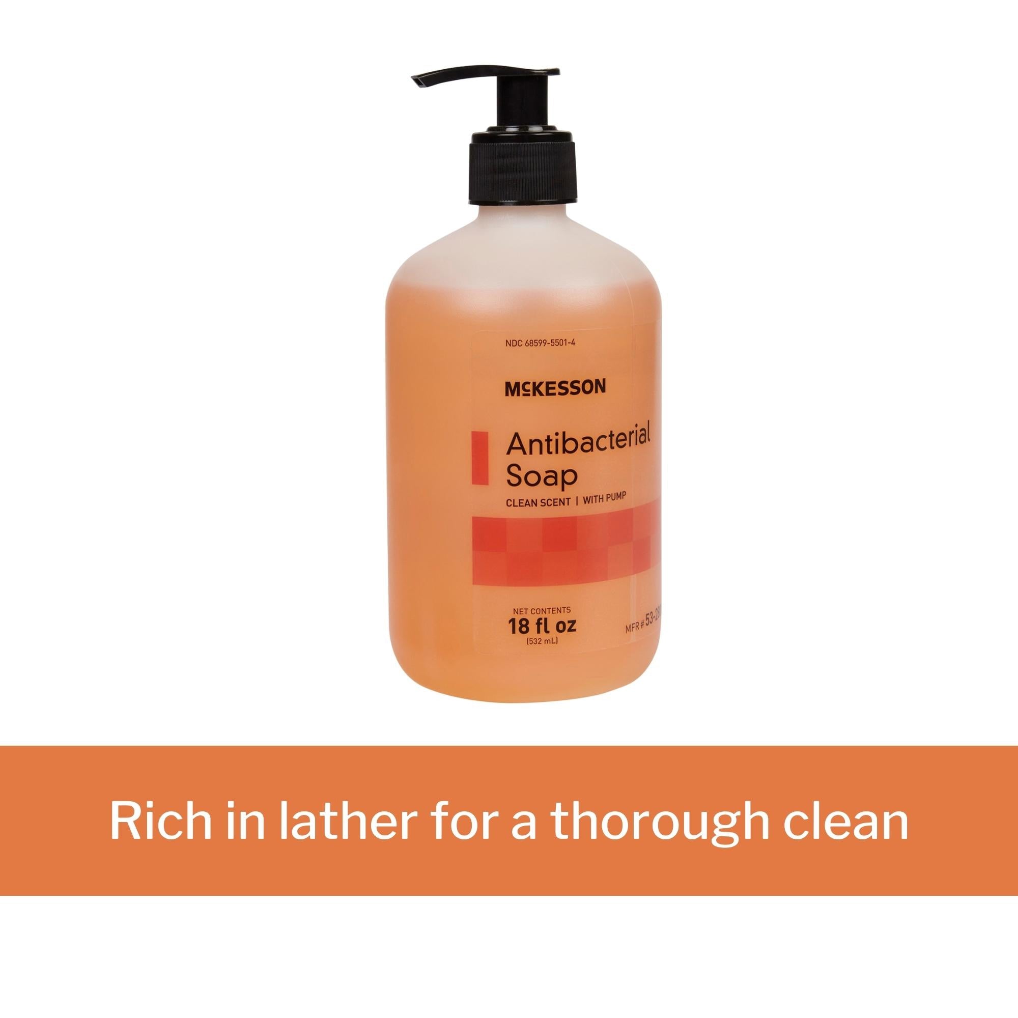 Antibacterial Soap McKesson Liquid 18 oz. Pump Bottle Clean Scent, Packaging Type- Case