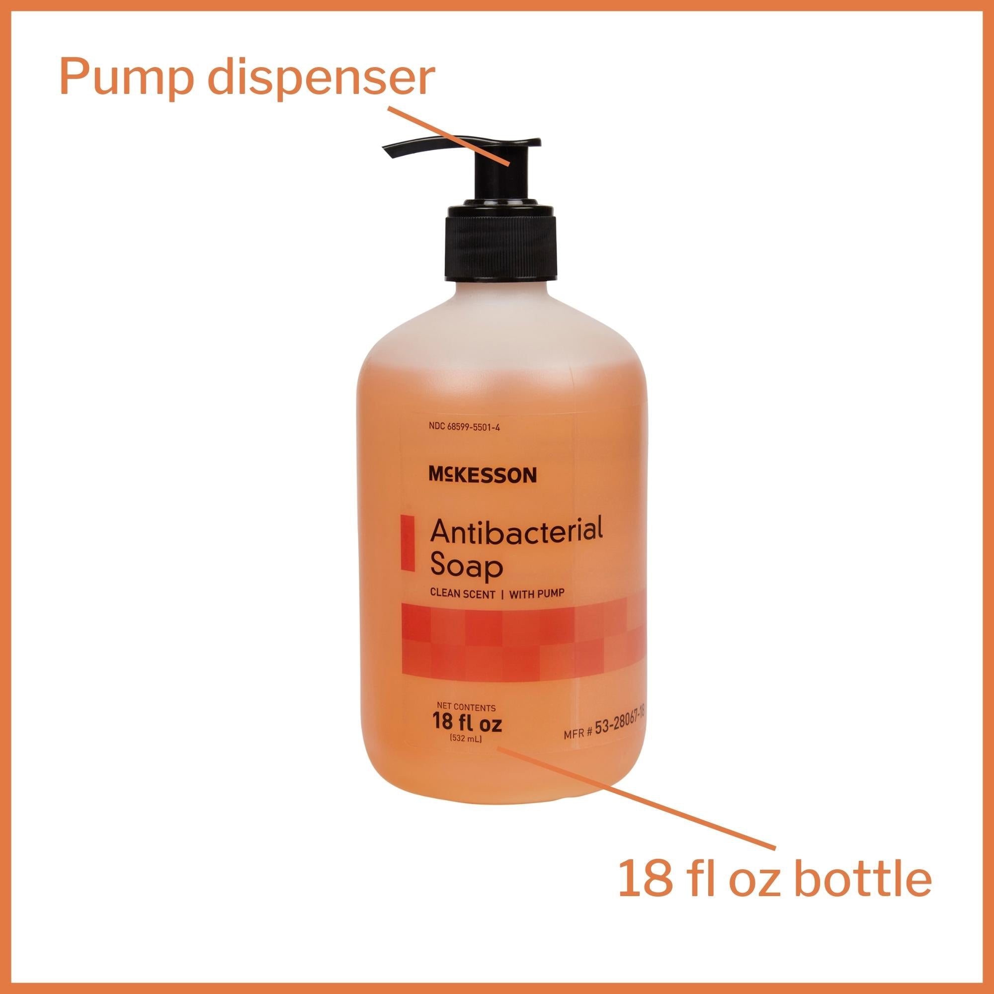 Antibacterial Soap McKesson Liquid 18 oz. Pump Bottle Clean Scent, Packaging Type- Case