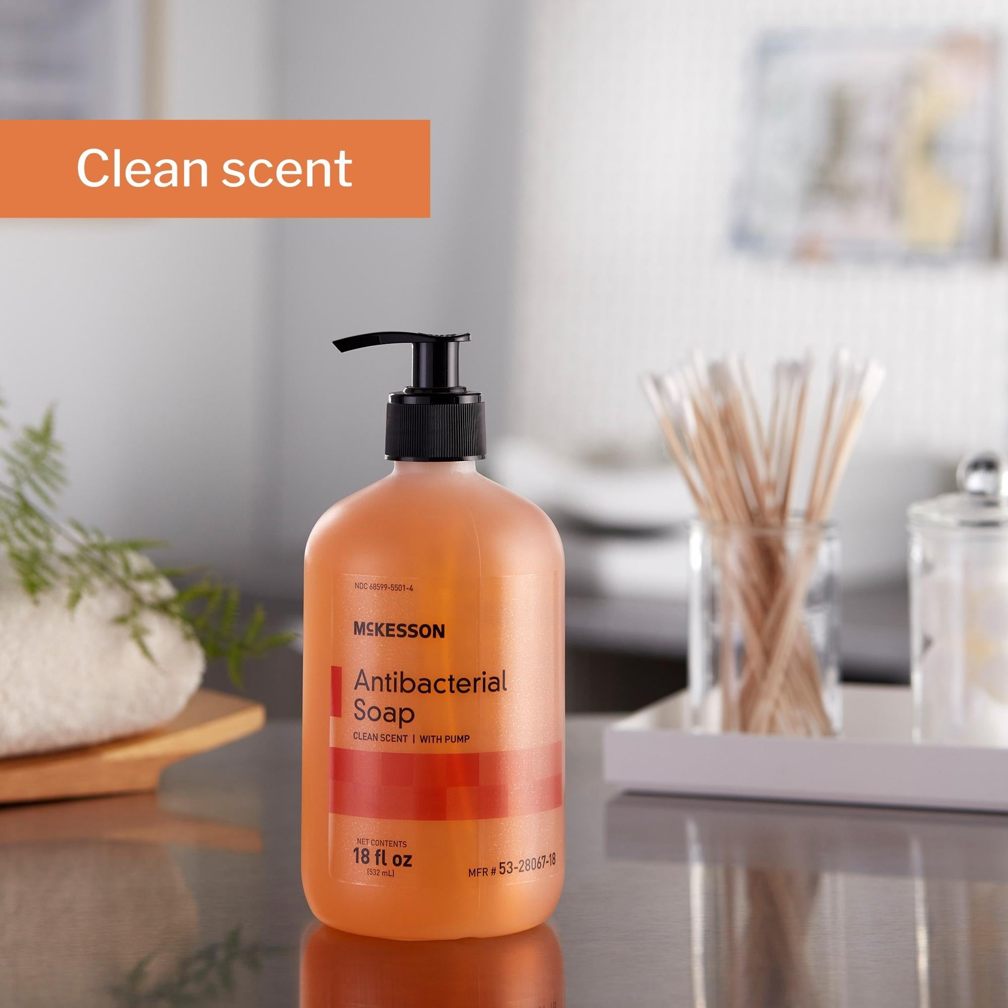 Antibacterial Soap McKesson Liquid 18 oz. Pump Bottle Clean Scent, Packaging Type- Case