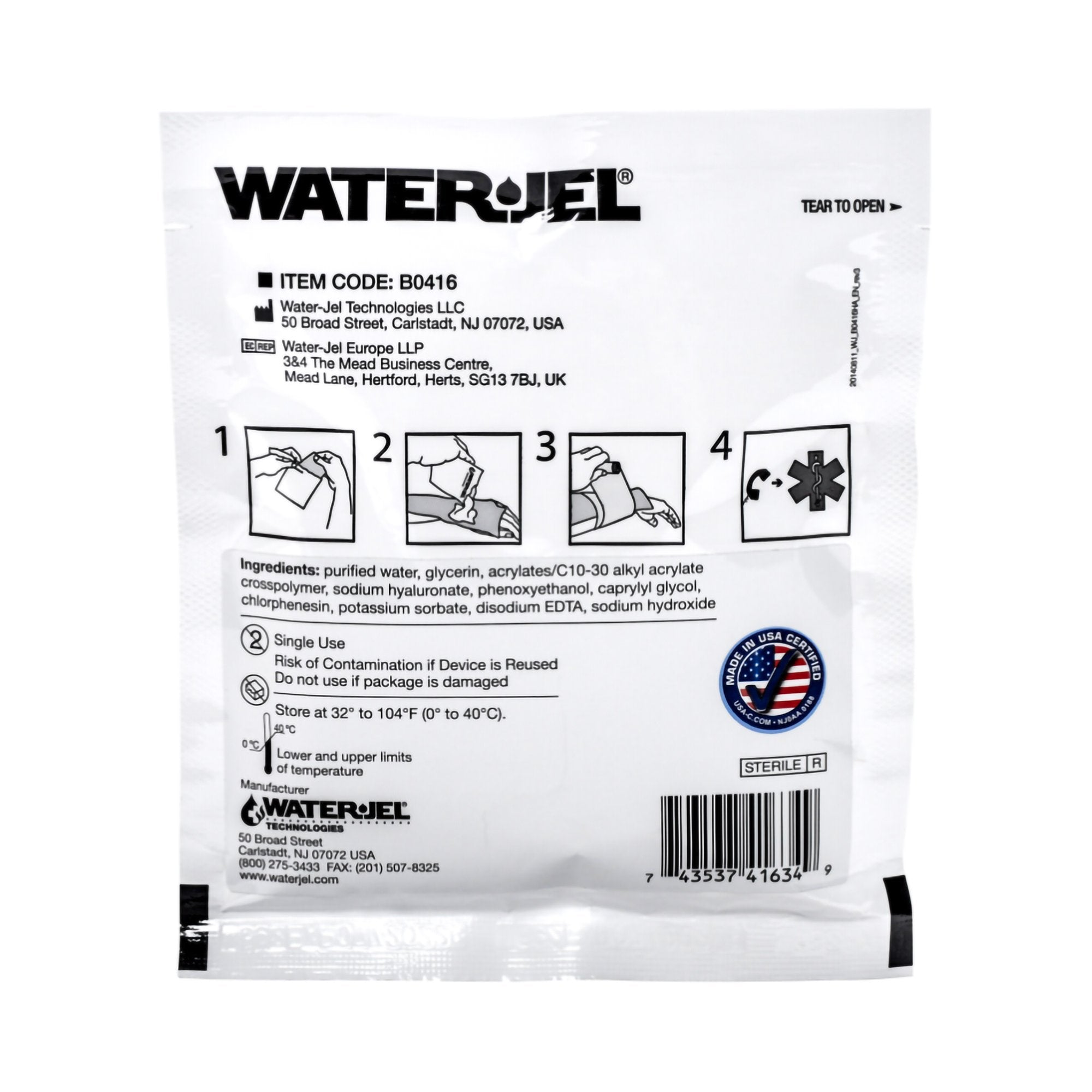 Hydrogel Burn Dressing Water-Jel First Responder Sheet 4 X 16 Inch Sheet Sterile