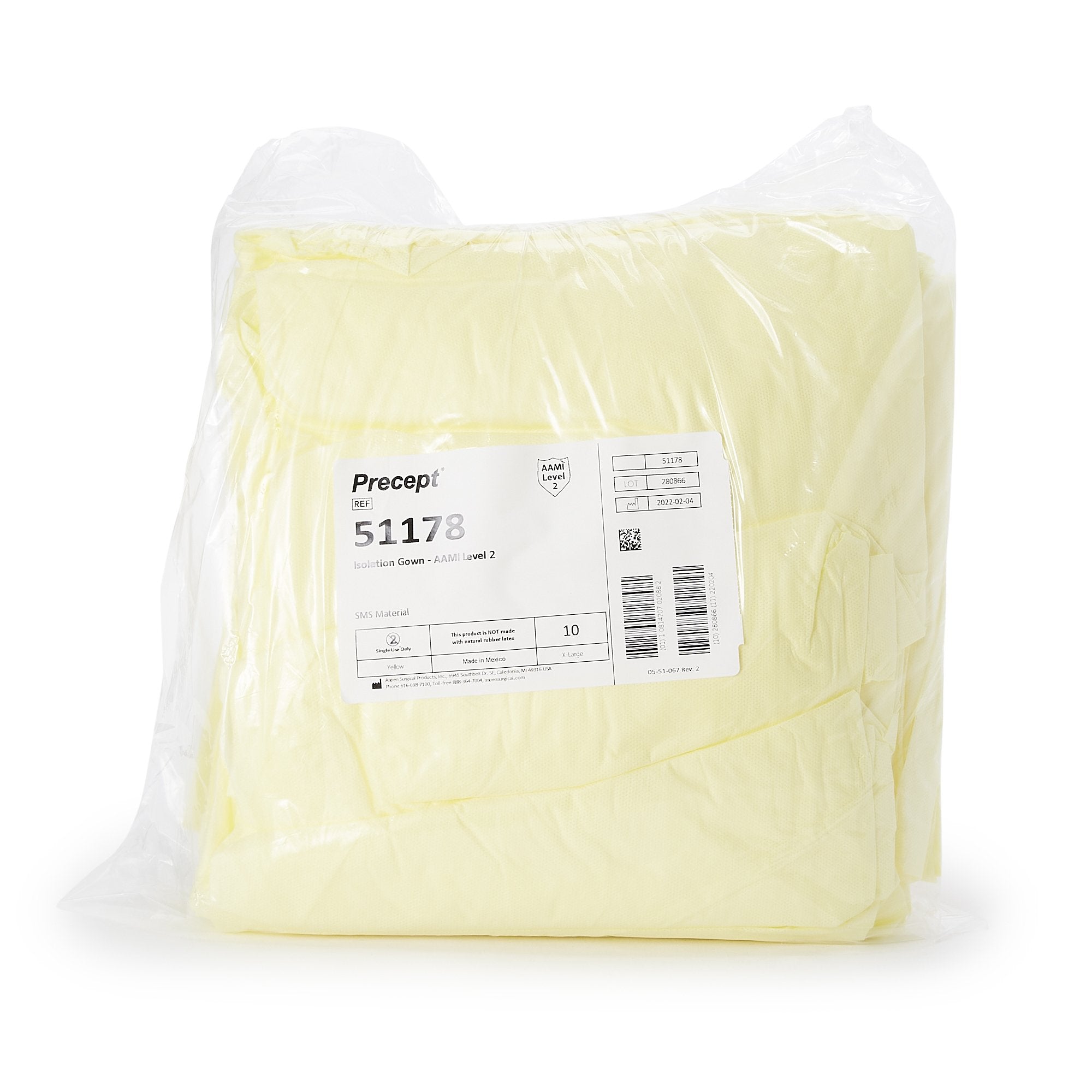 Protective Procedure Gown Precept X-Large Yellow NonSterile AAMI Level 2 Disposable, Packaging Type- Case