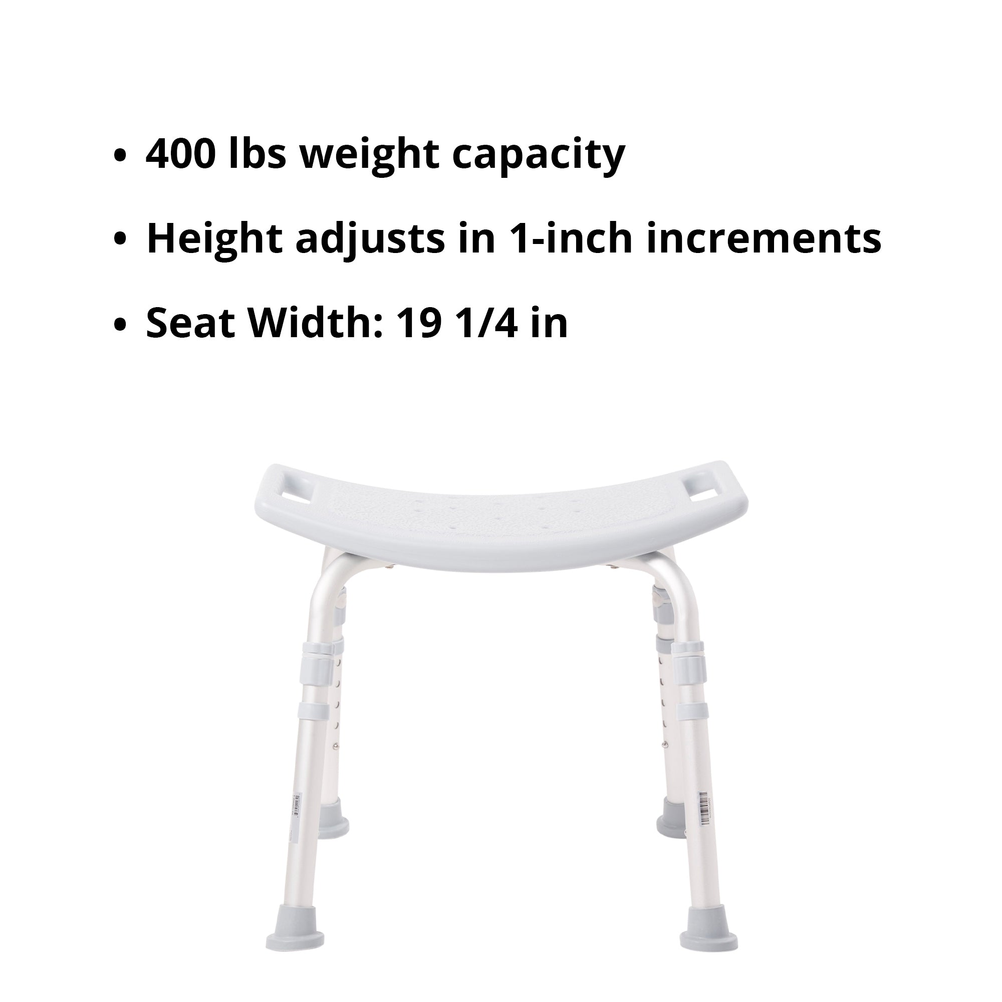 Bath Bench McKesson Without Arms Aluminum Frame Without Backrest 19-1/4 Inch Seat Width 300 lbs. Weight Capacity, Packaging Type- Case