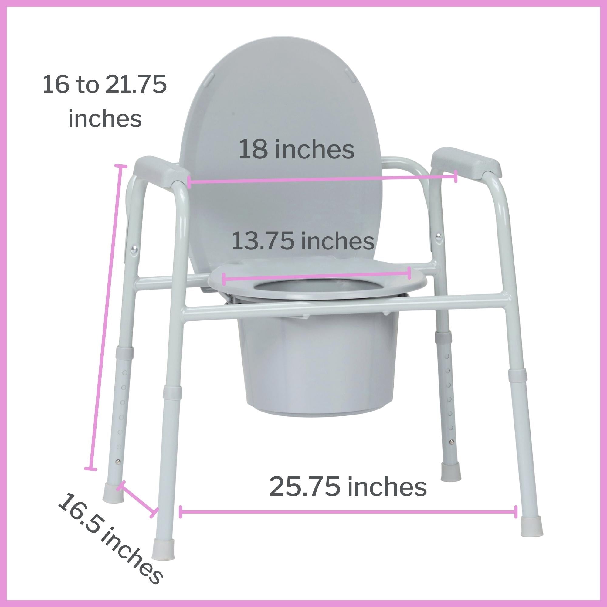 Commode Chair McKesson Fixed Arms Steel Frame Back Bar 13-3/4 Inch Seat Width 350 lbs. Weight Capacity, Packaging Type- Case