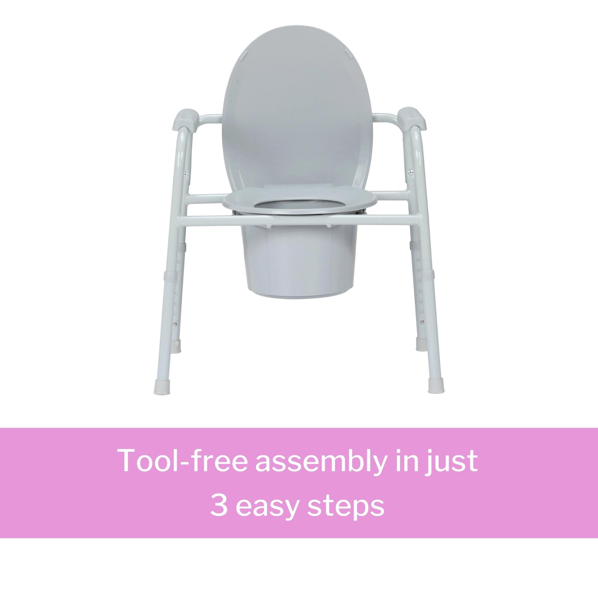 Commode Chair McKesson Fixed Arms Steel Frame Back Bar 13-3/4 Inch Seat Width 350 lbs. Weight Capacity, Packaging Type- Case