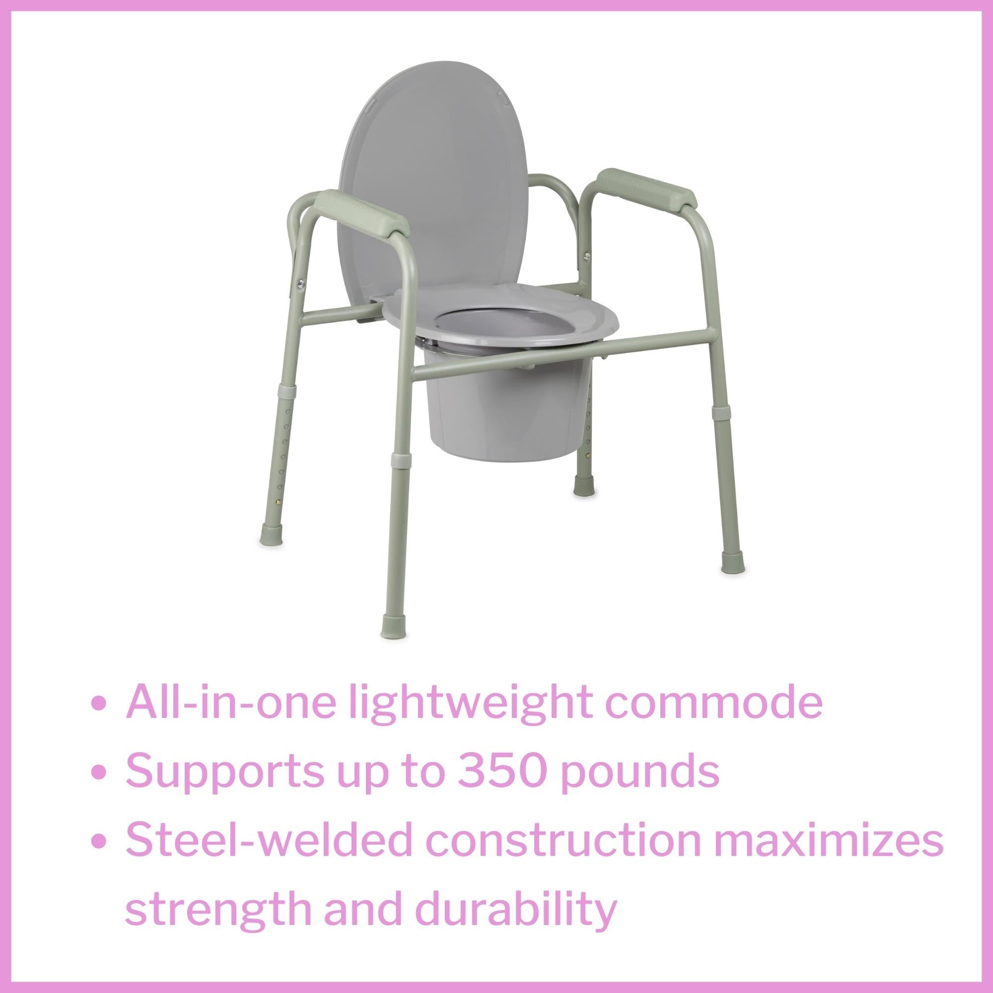 Commode Chair McKesson Fixed Arms Steel Frame Back Bar 13-3/4 Inch Seat Width 350 lbs. Weight Capacity, Packaging Type- Case