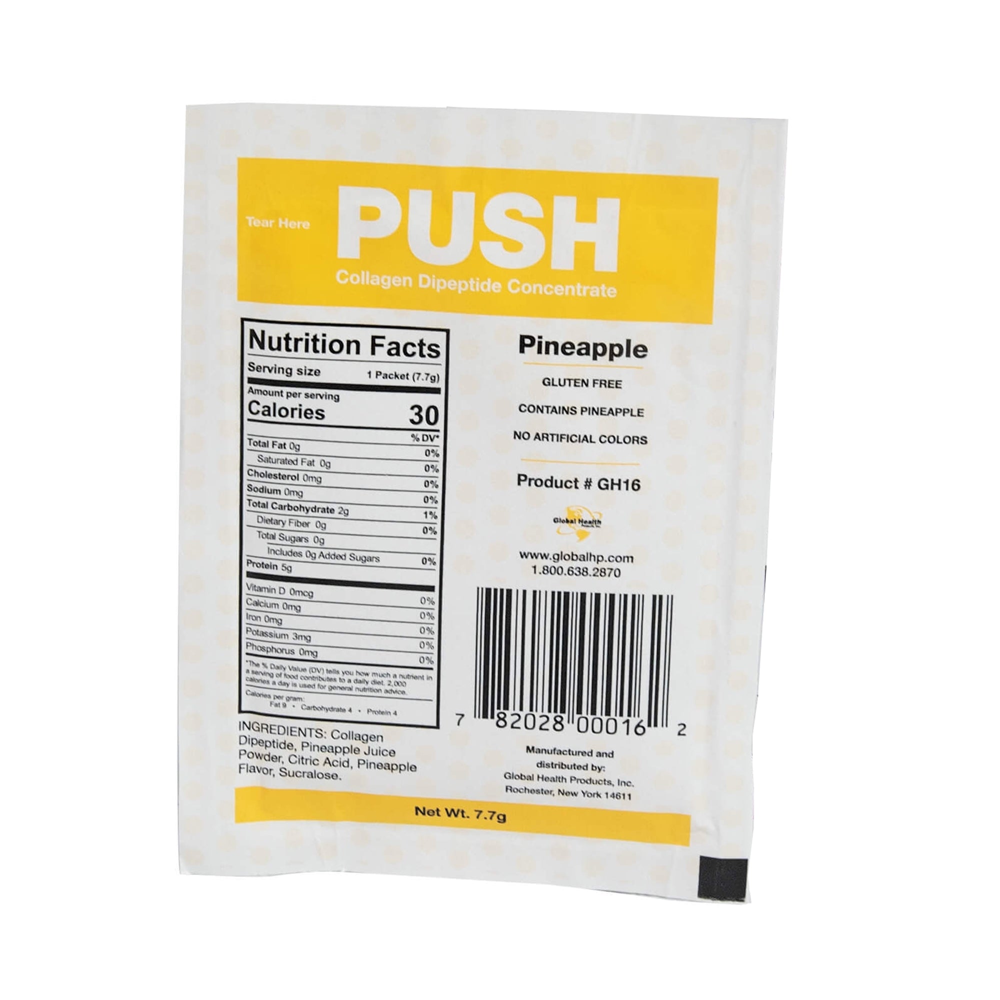 Oral Supplement PUSH Collagen Dipeptide Concentrate Pineapple Flavor Powder 7.7 Gram Individual Packet, Packaging Type- Box