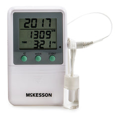 Digital Refrigerator / Freezer Thermometer with Alarm McKesson Fahrenheit / Celsius -58° to +158°F (-50° to +70°C) Glycol Bottle Probe Multiple Mounting Options Battery Operated