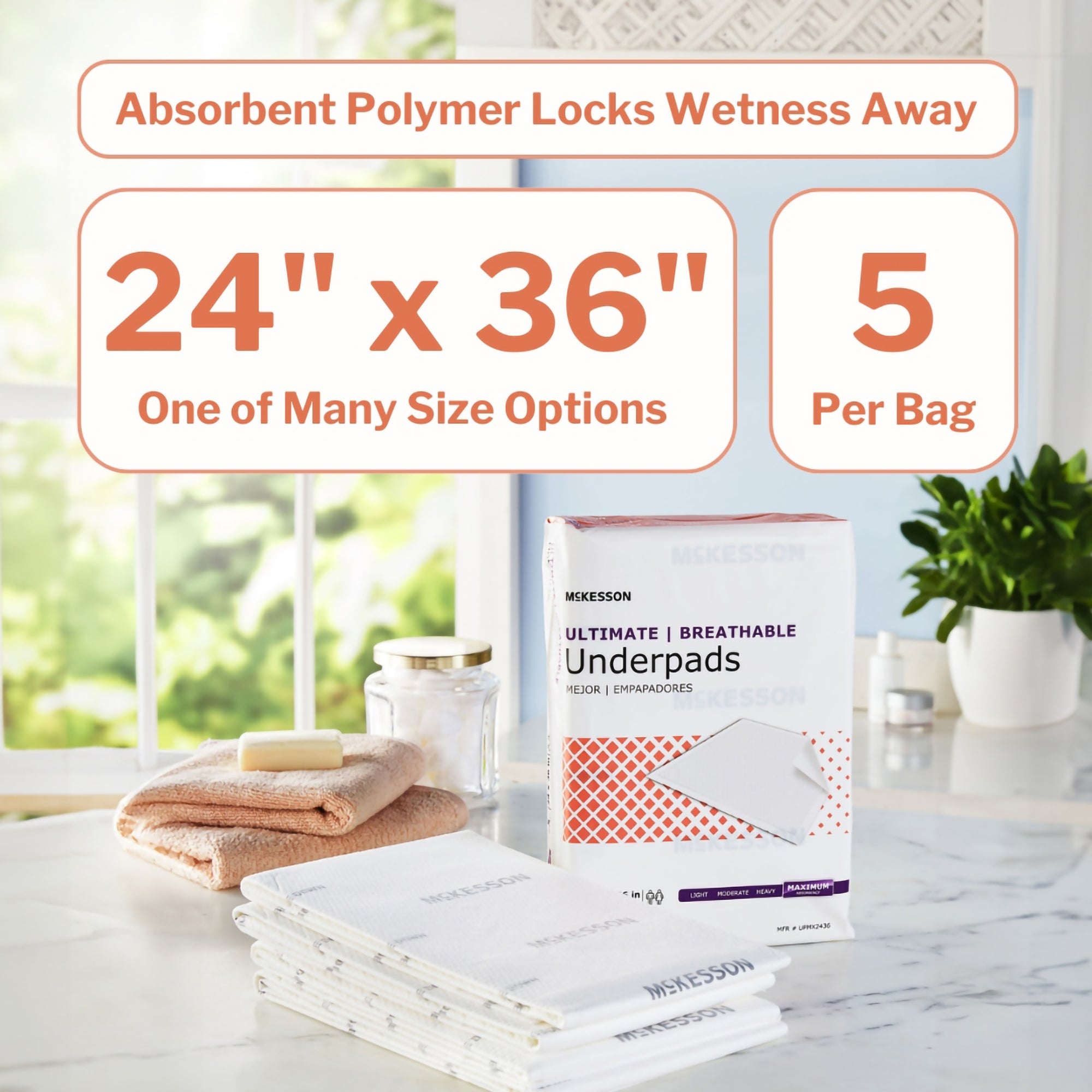 Disposable Underpad McKesson Ultimate Breathable 24 X 36 Inch Fluff / Polymer Heavy Absorbency, Packaging Type- Case