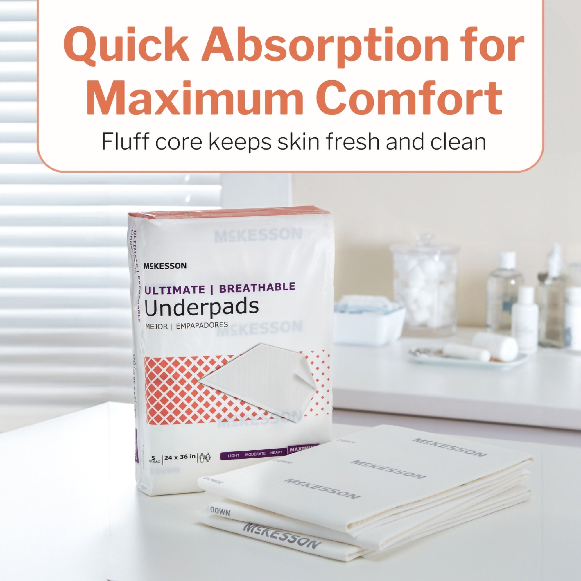 Disposable Underpad McKesson Ultimate Breathable 24 X 36 Inch Fluff / Polymer Heavy Absorbency, Packaging Type- Case