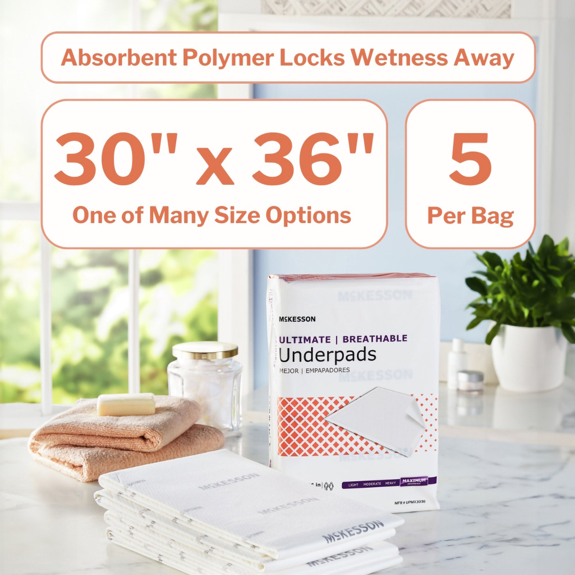 Disposable Underpad McKesson Ultimate Breathable 30 X 36 Inch Fluff / Polymer Heavy Absorbency, Packaging Type- Case