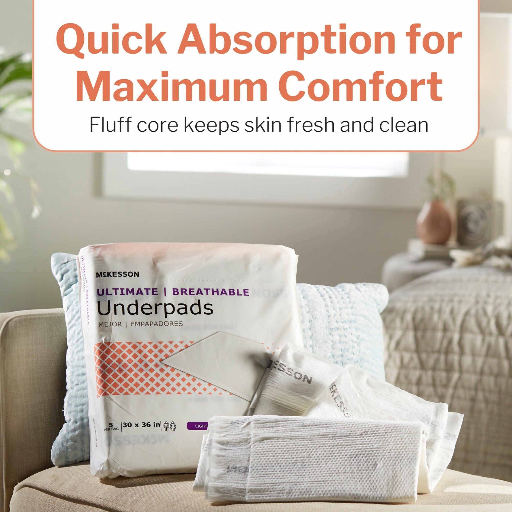 Disposable Underpad McKesson Ultimate Breathable 30 X 36 Inch Fluff / Polymer Heavy Absorbency, Packaging Type- Case