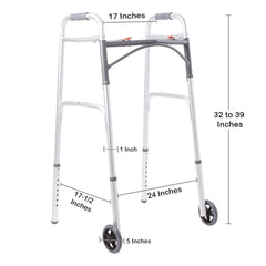 Dual Release Folding with Wheels Adjustable Height McKesson Aluminum Frame 350 lbs. Weight Capacity 32 to 39 Inch Height, Packaging Type- Each