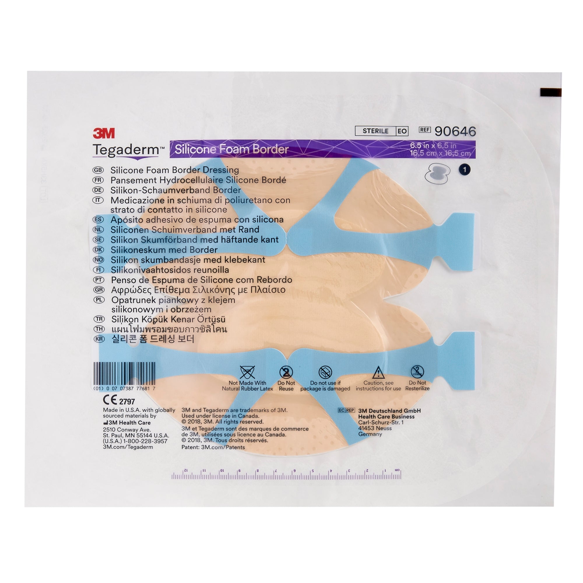 Foam Dressing 3M Tegaderm 6-1/2 X 6-1/2 Inch With Border Film Backing Silicone Adhesive Heel / Contour Sterile, Packaging Type- Case