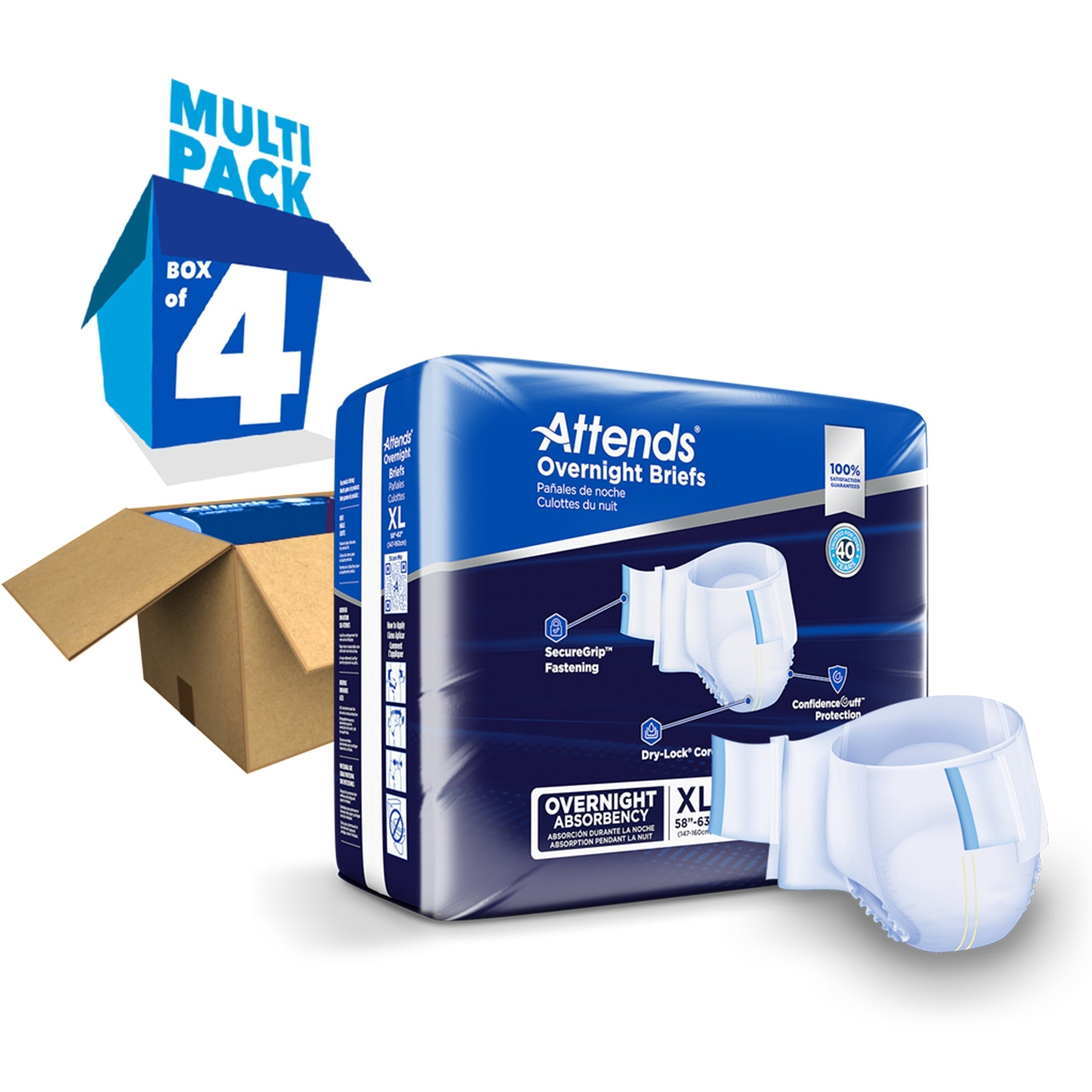 Unisex Adult Incontinence Brief Attends Overnight X-Large Disposable Heavy Absorbency, Packaging Type- Case