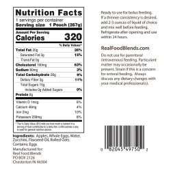 Tube Feeding Formula Real Food Blends® Apples, Whole Eggs, Water, Zucchini, Falxseed Oil, Rolled Oats (Oats are certified gluten-free.) Liquid 9.4 oz. Pouch