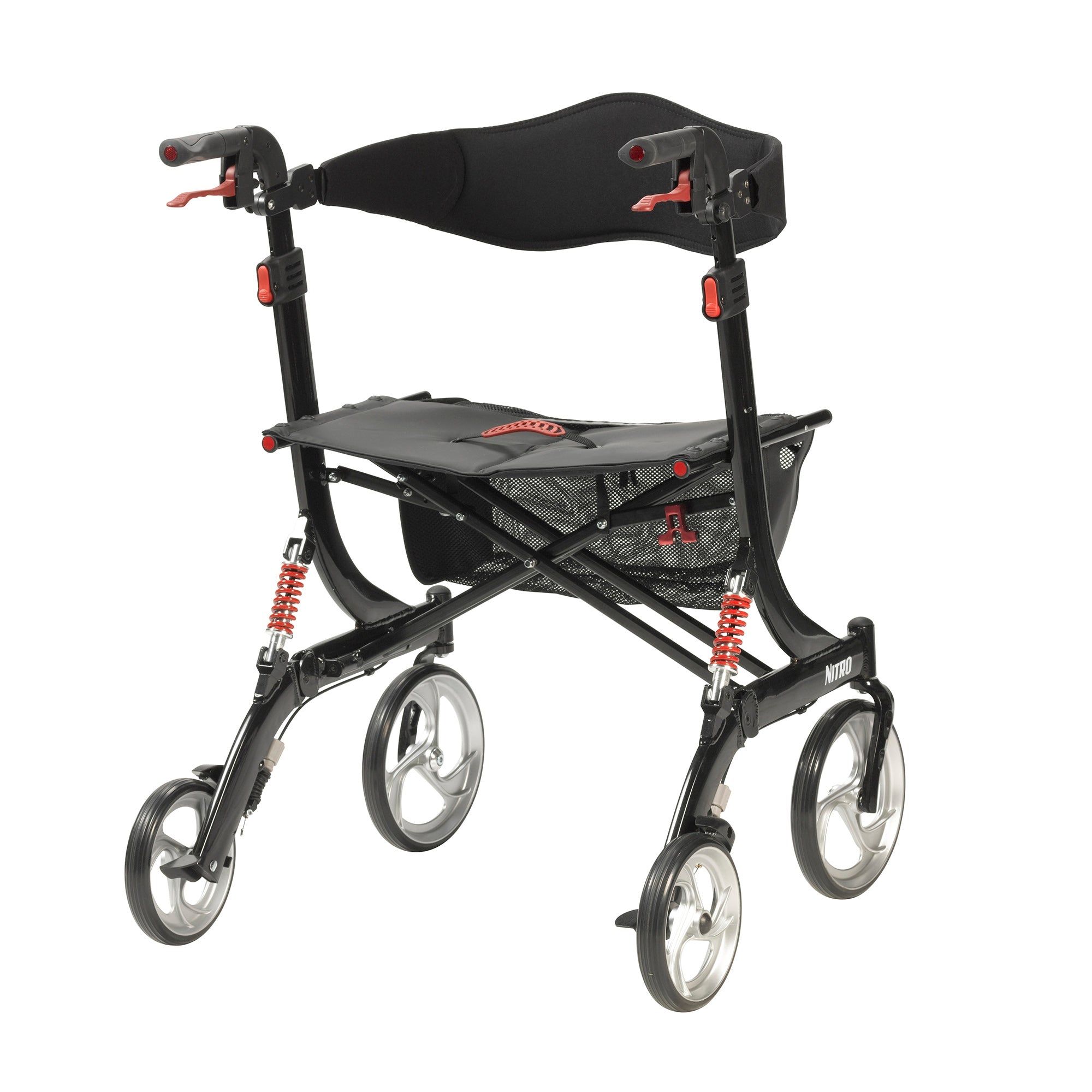 Drive Medical Nitro Rollator –  4-Wheel Walker with Seat & Storage Pouch (300 lb Capacity)