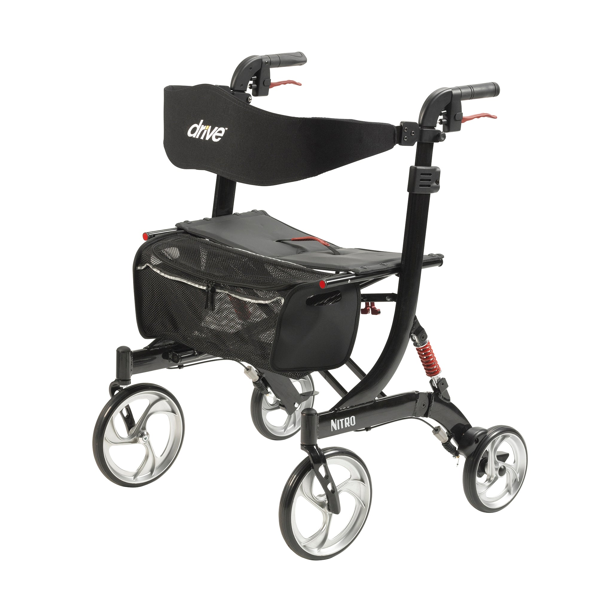 Drive Medical Nitro Rollator –  4-Wheel Walker with Seat & Storage Pouch (300 lb Capacity)