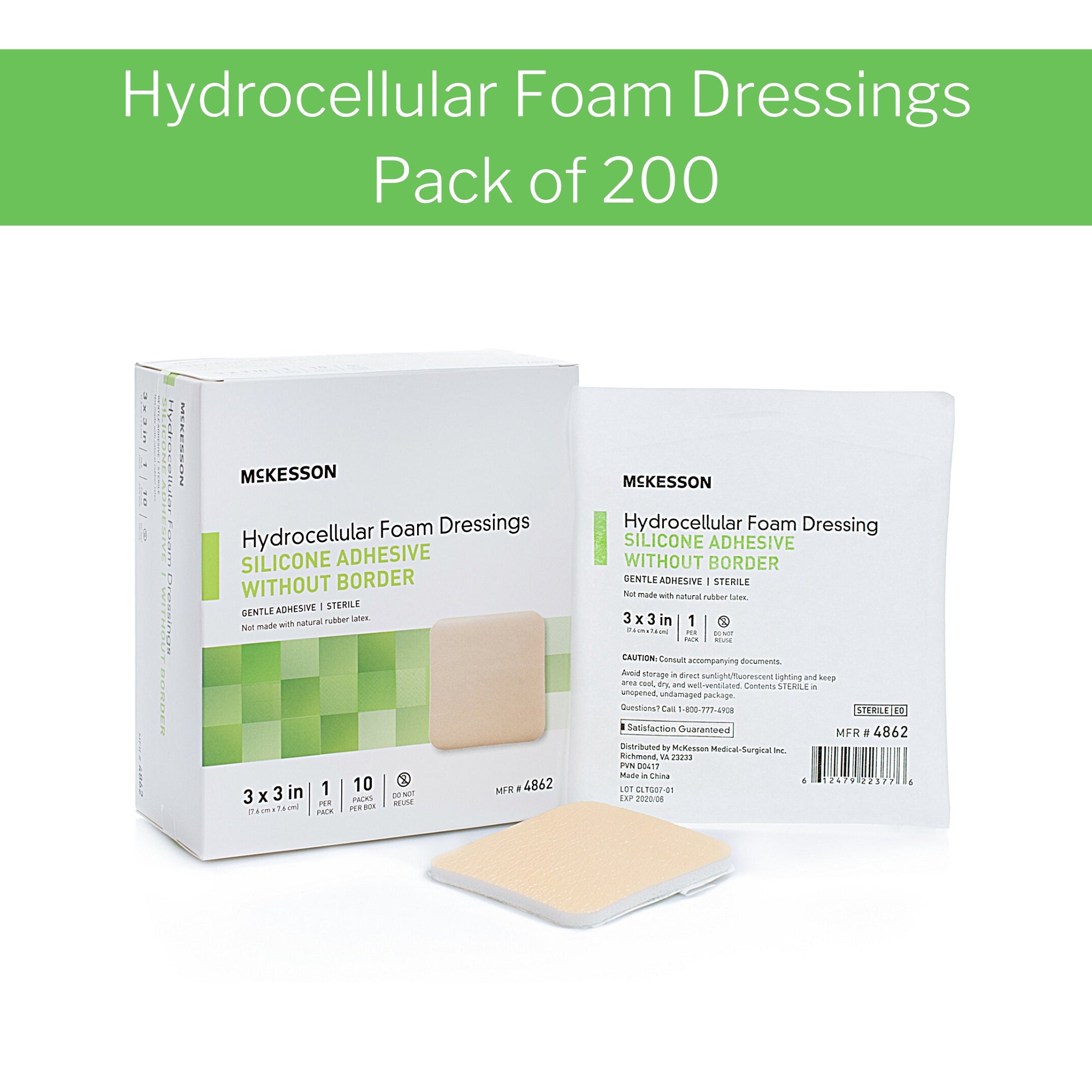 Foam Dressing McKesson 3 X 3 Inch Without Border Film Backing Silicone Gel Adhesive Square Sterile