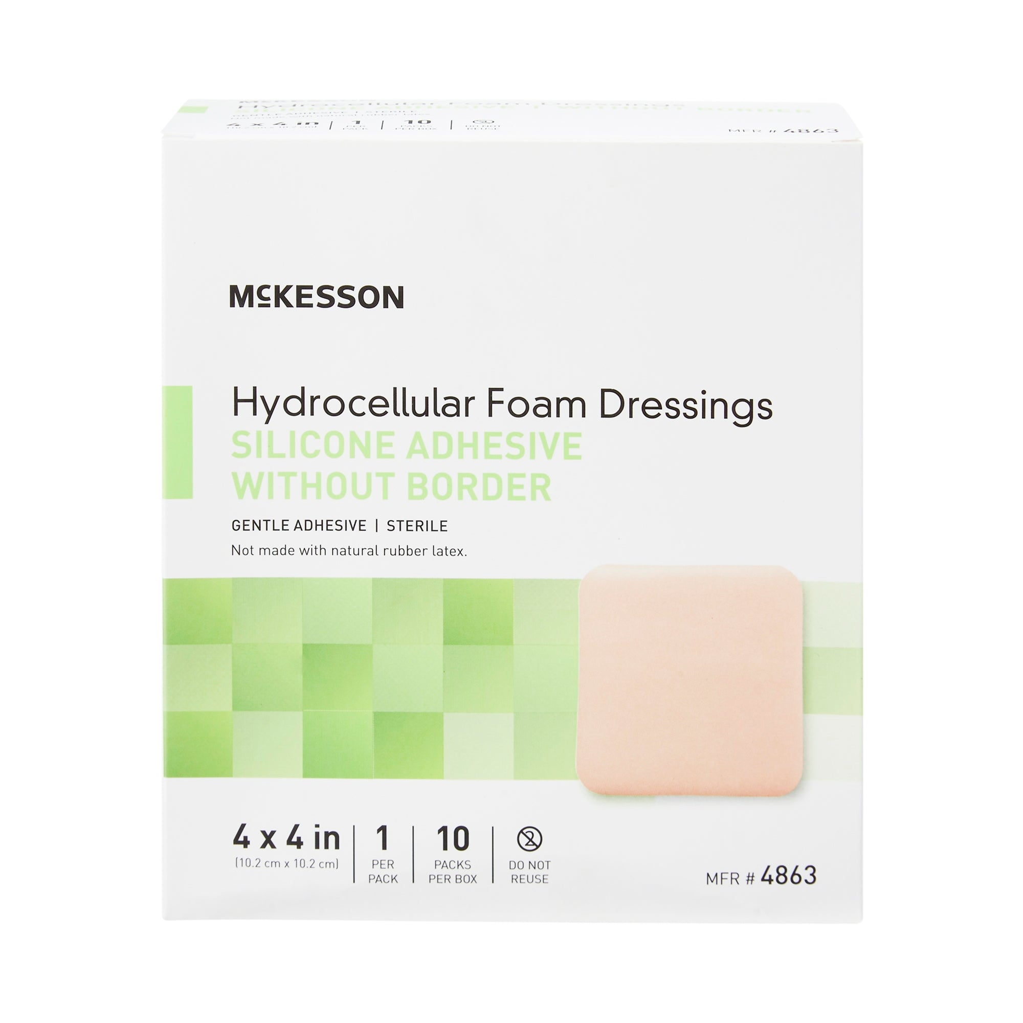 Foam Dressing McKesson 4 X 4 Inch Without Border Film Backing Silicone Gel Adhesive Square Sterile,  Packaging Type- Case