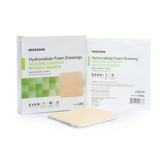Foam Dressing McKesson 6 X 6 Inch Without Border Film Backing Silicone Gel Adhesive Square Sterile,Packaging Type- Box