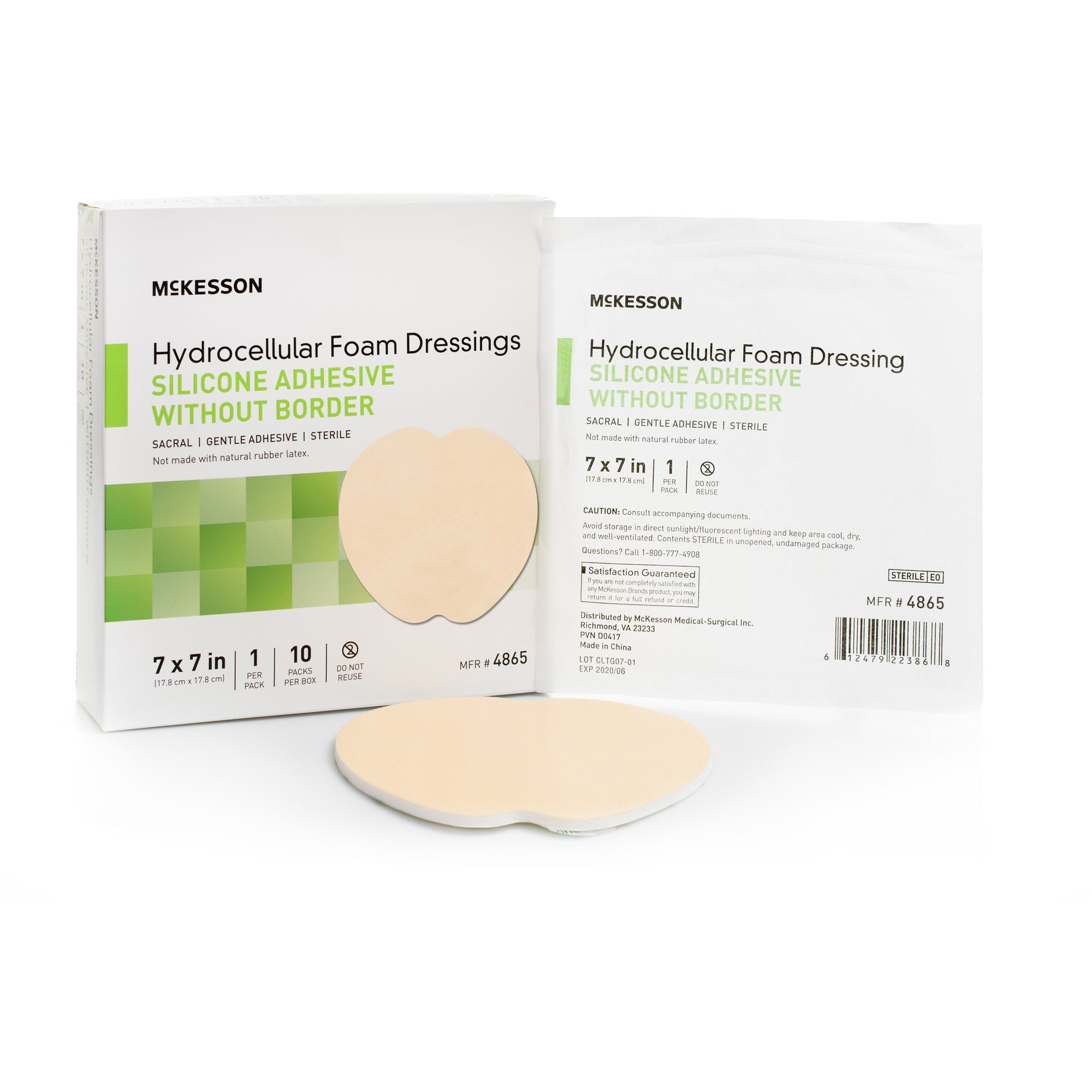 Foam Dressing McKesson 7 X 7 Inch Without Border Film Backing Silicone Gel Adhesive Sacral Sterile, Packaging Type- Case