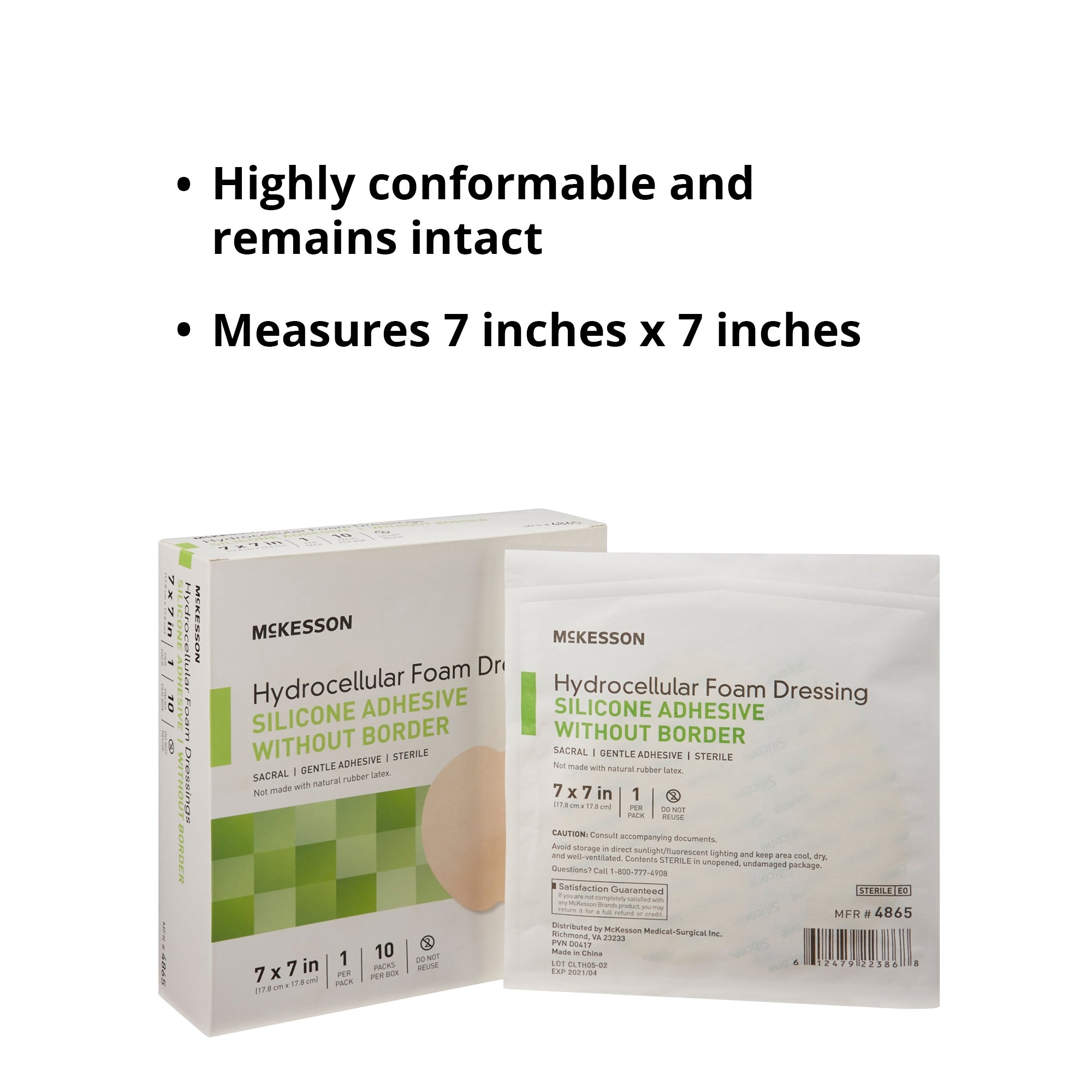 Foam Dressing McKesson 7 X 7 Inch Without Border Film Backing Silicone Gel Adhesive Sacral Sterile, Packaging Type- Case