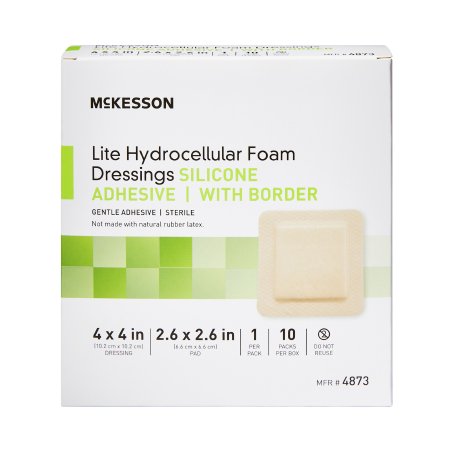 Thin Foam Dressing McKesson Lite 4 X 4 Inch With Border Film Backing Silicone Gel Adhesive Square Sterile,Packaging Type- Box