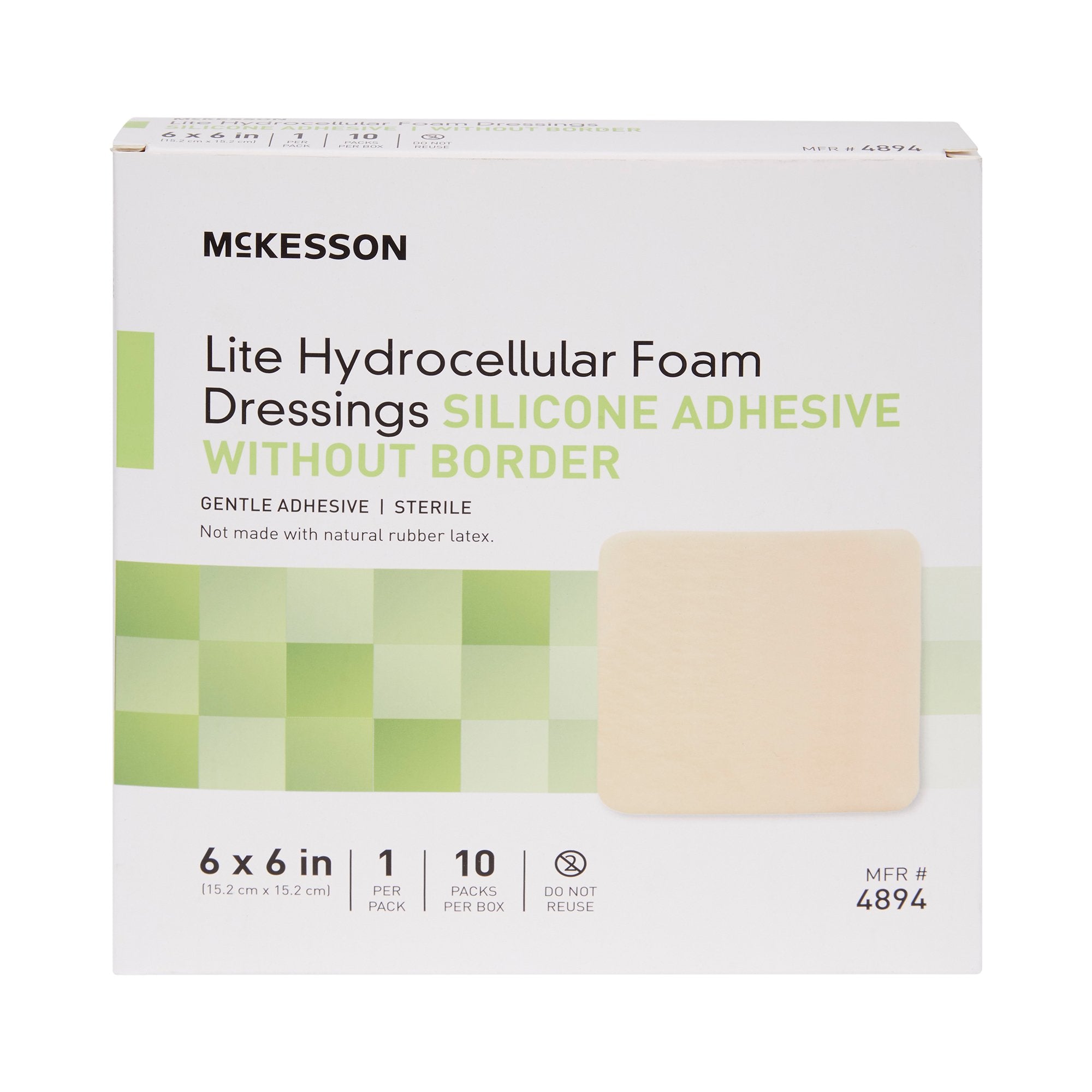 Thin Foam Dressing McKesson Lite 6 X 6 Inch Without Border Film Backing Silicone Gel Adhesive Square Sterile,Packaging Type- Box