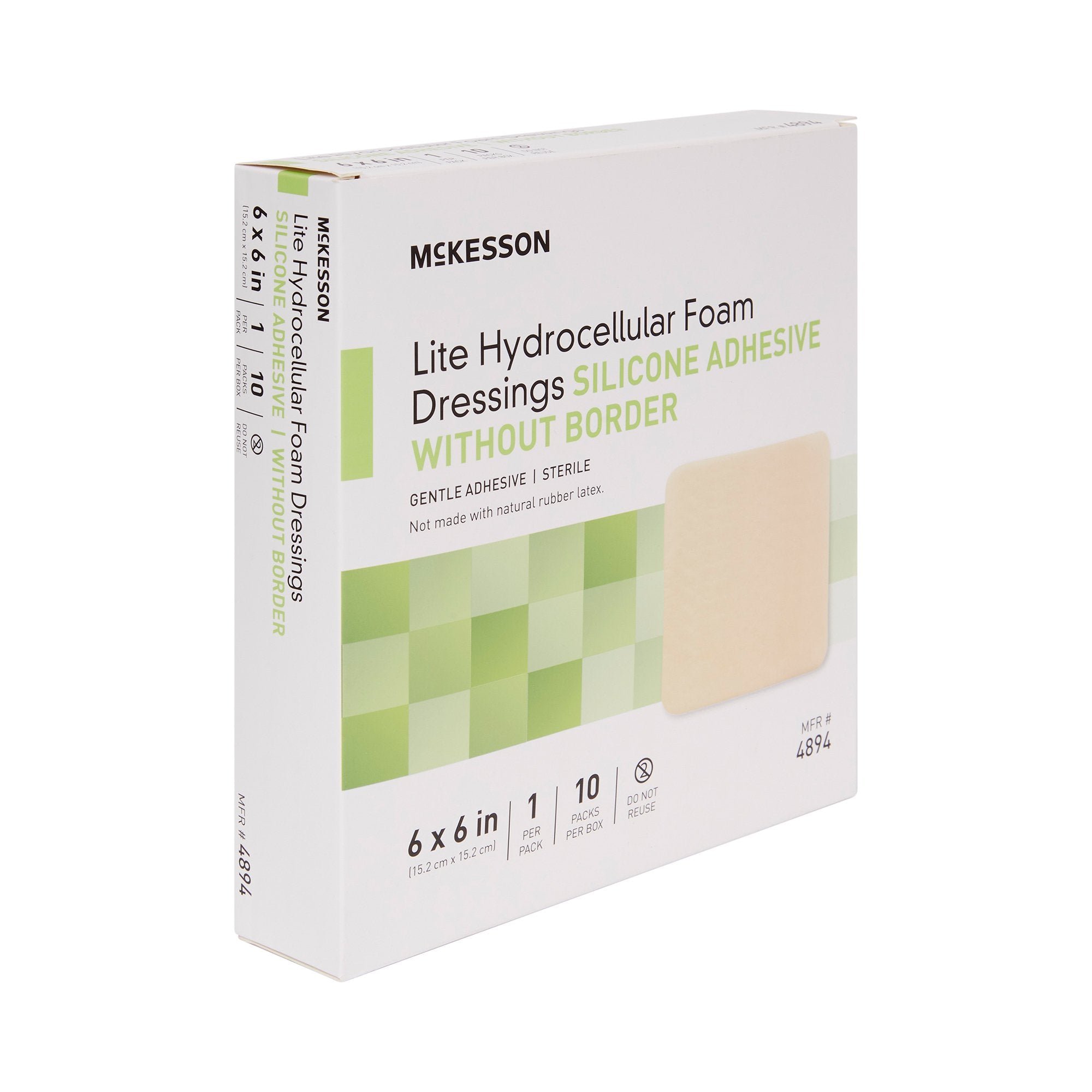 Thin Foam Dressing McKesson Lite 6 X 6 Inch Without Border Film Backing Silicone Gel Adhesive Square Sterile,Packaging Type- Box