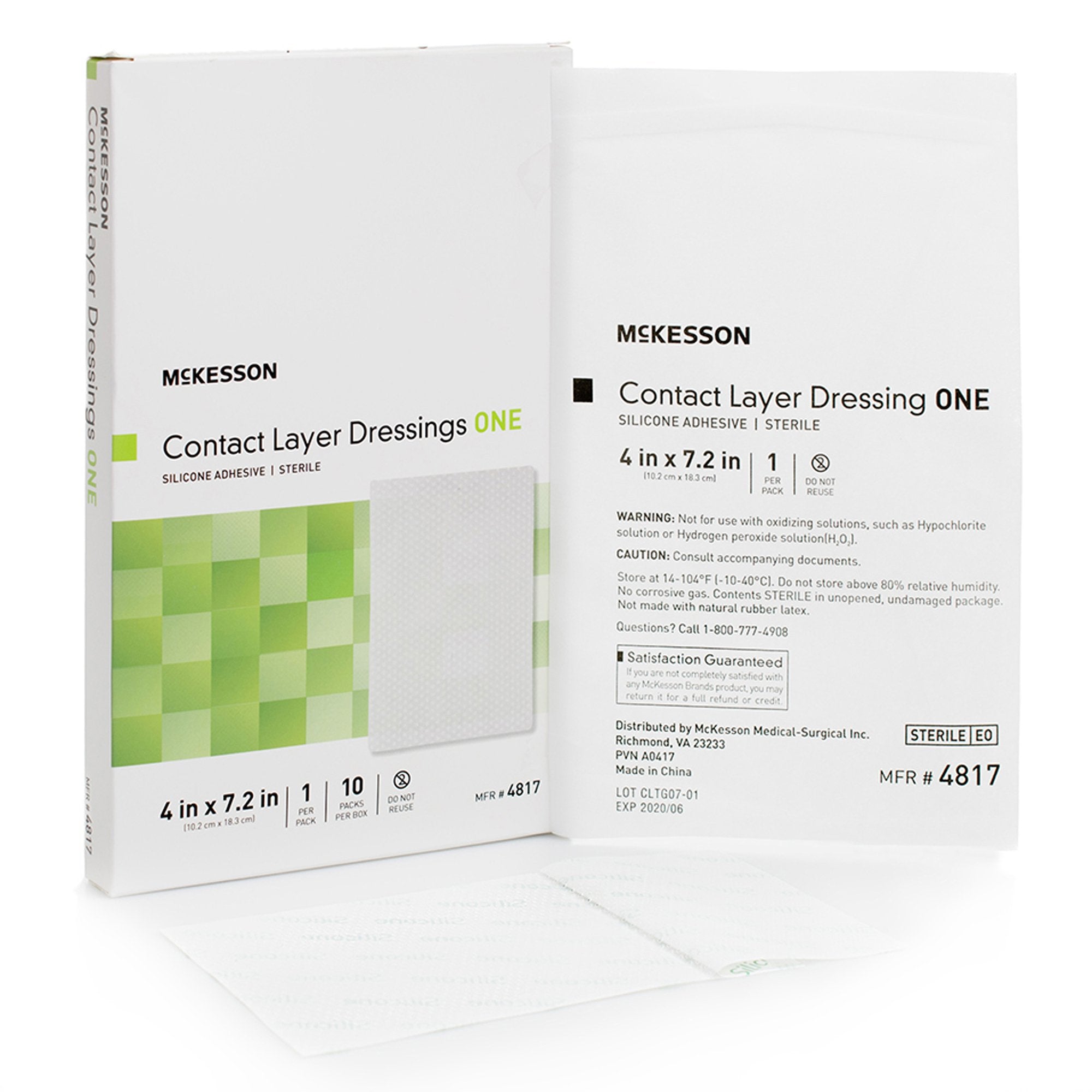 Wound Contact Layer Dressing McKesson 4 X 7.2 Inch Sterile, Packaging Type- Each